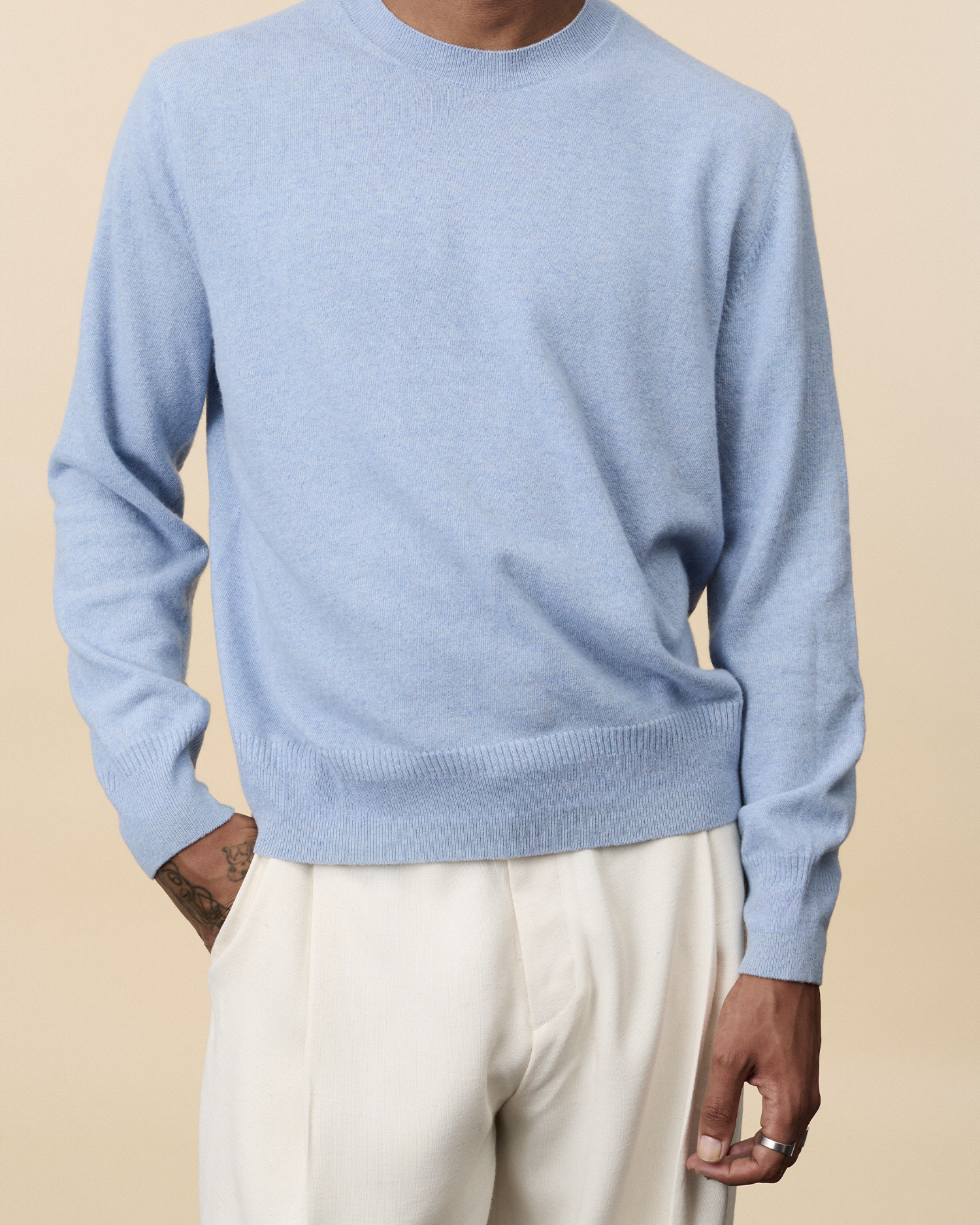 Sky blue cashmere crewneck for men