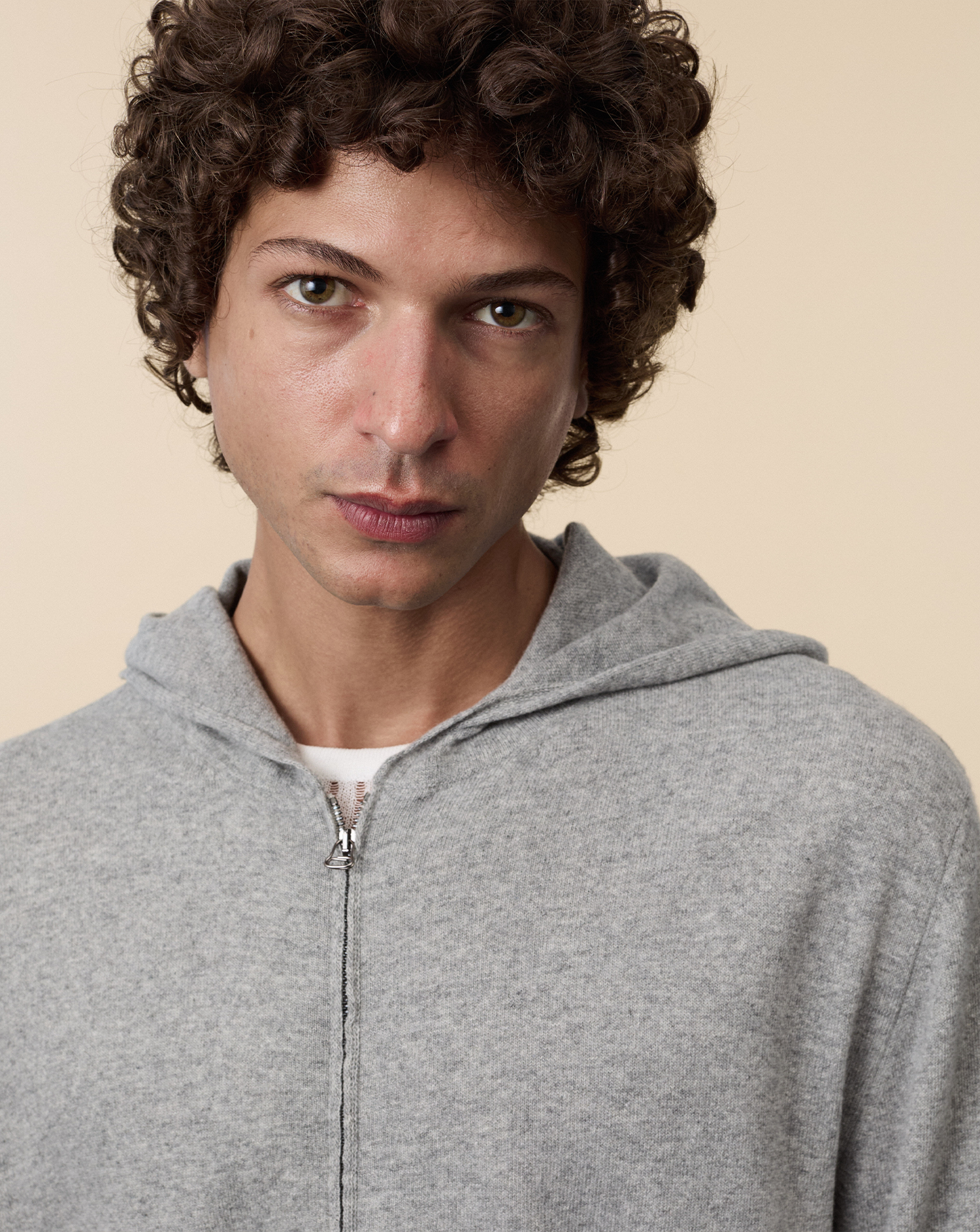 Light gray cashmere hoodie for men