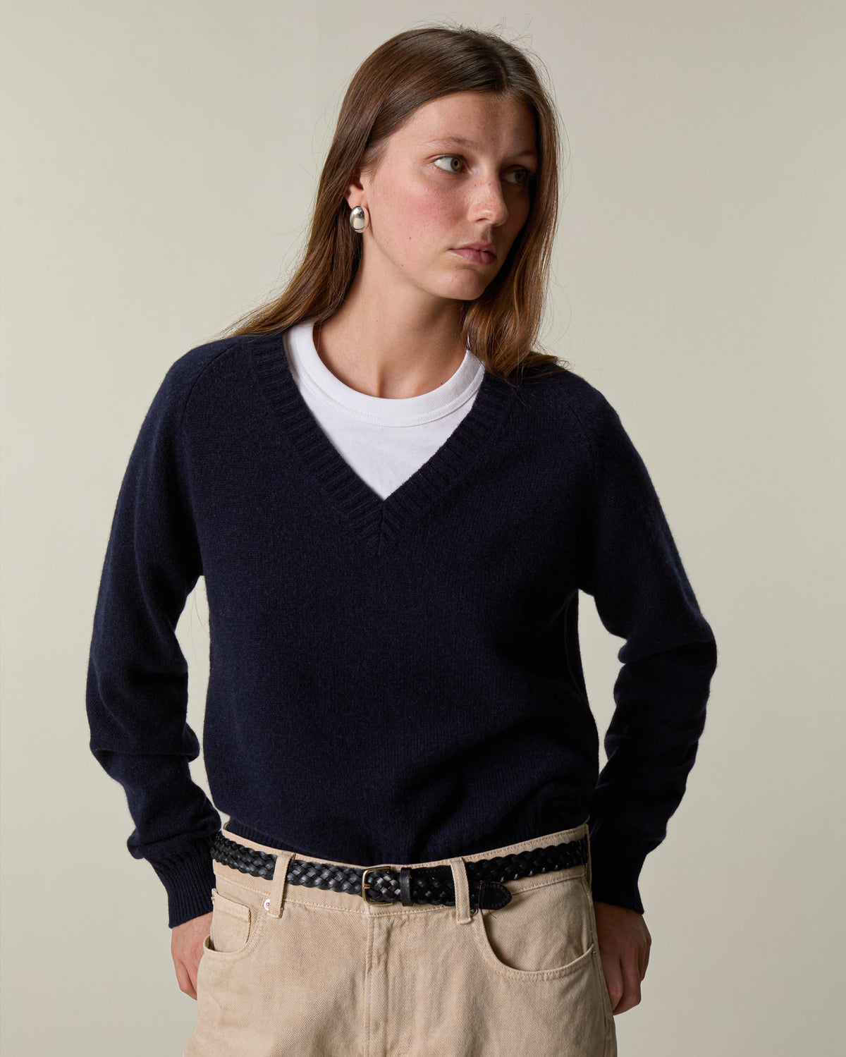 Women's navy cashmere V-neck