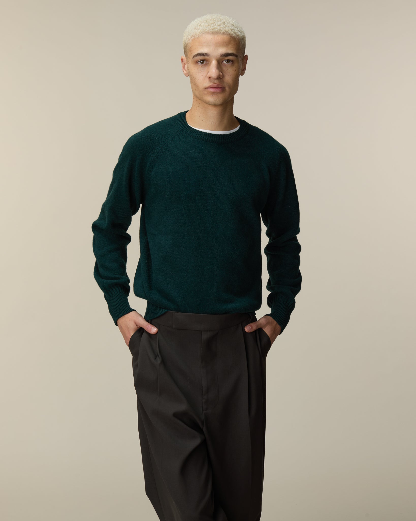 Men's cashmere crewneck sweater in Green Tricot - Main Image