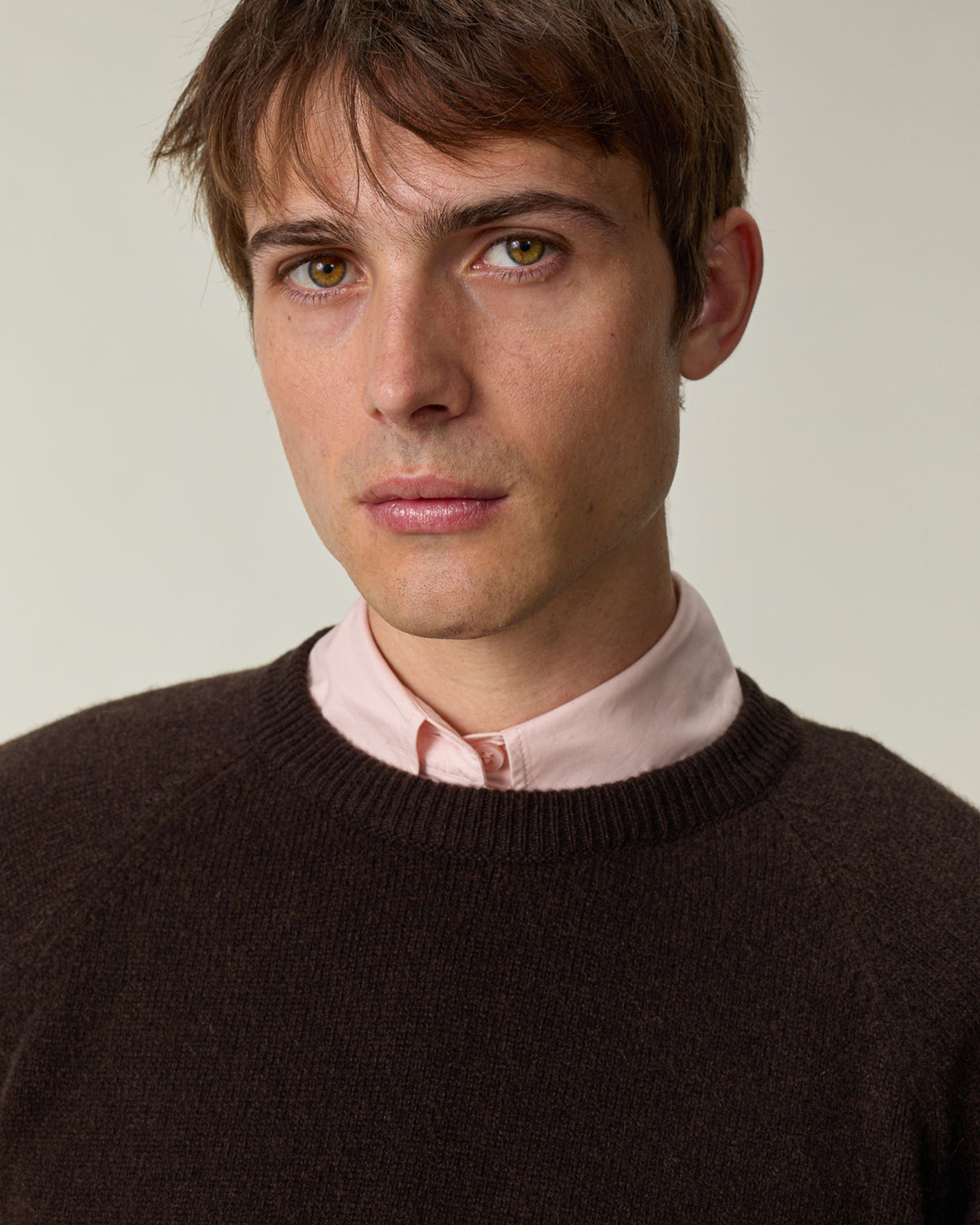 Col rond en cachemire Marron Homme