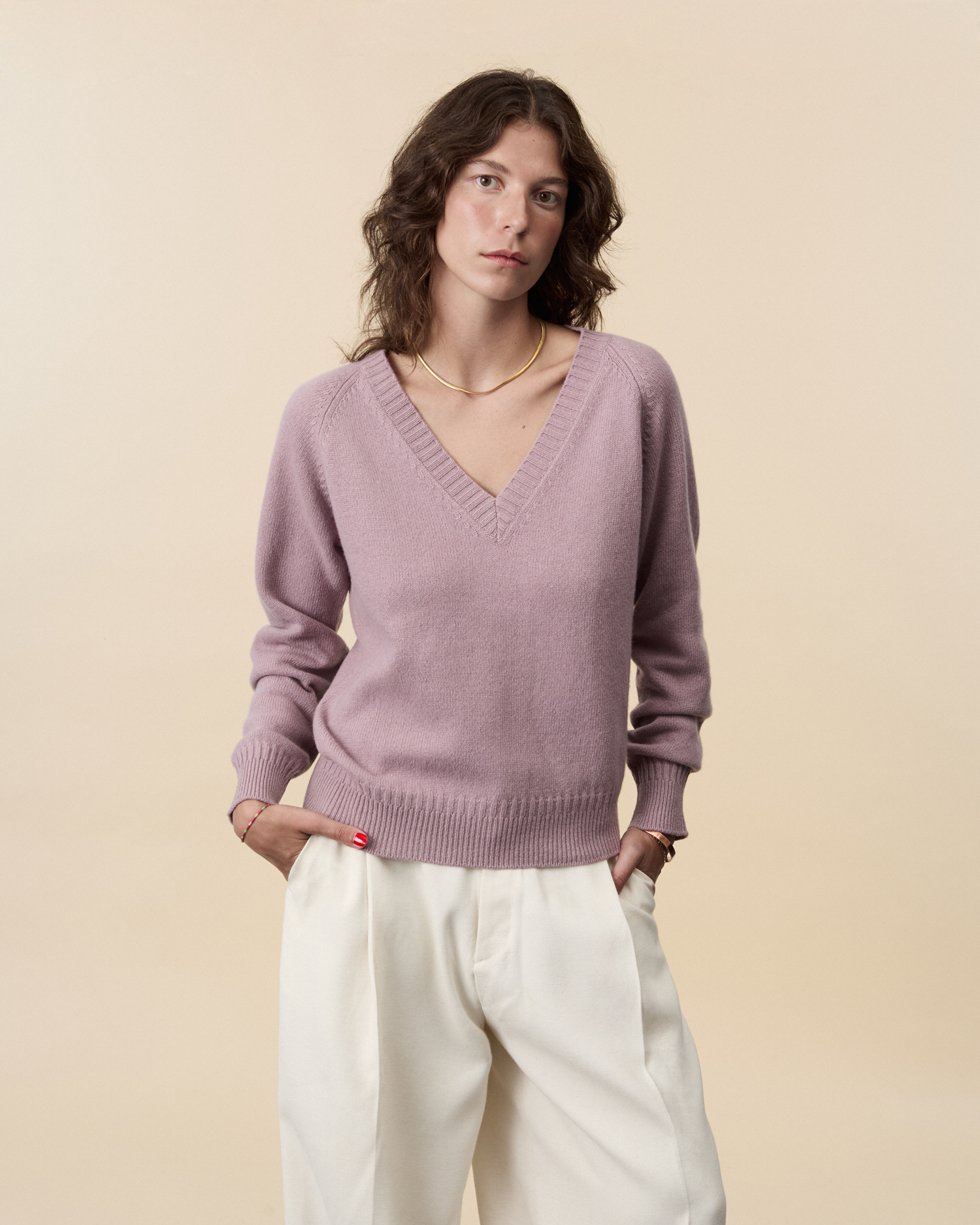 Women's Pink Cashmere V-Neck