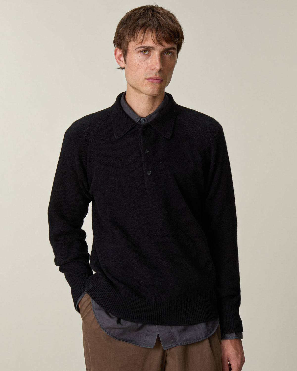 Men's black cashmere polo