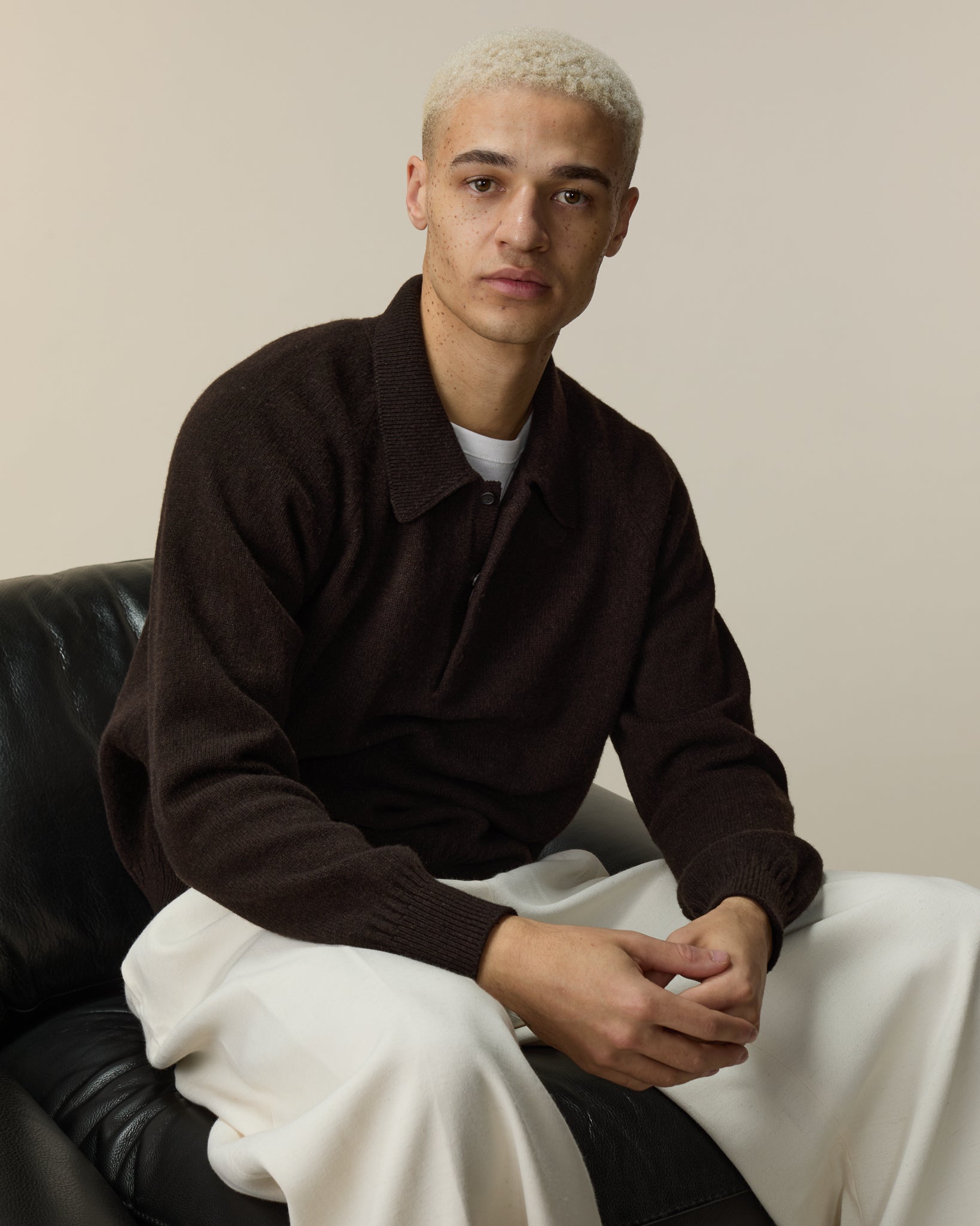 Polo en cachemire Marron Homme