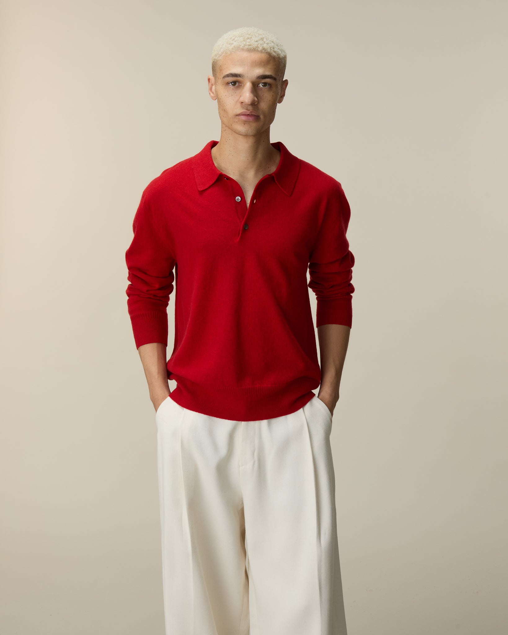 Men's light cashmere polo shirt Red