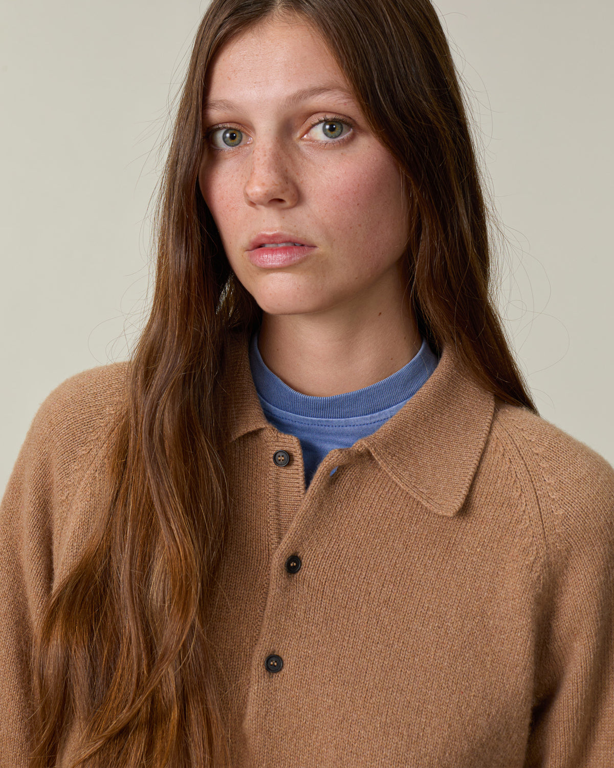 Polo en cachemire Camel Femme