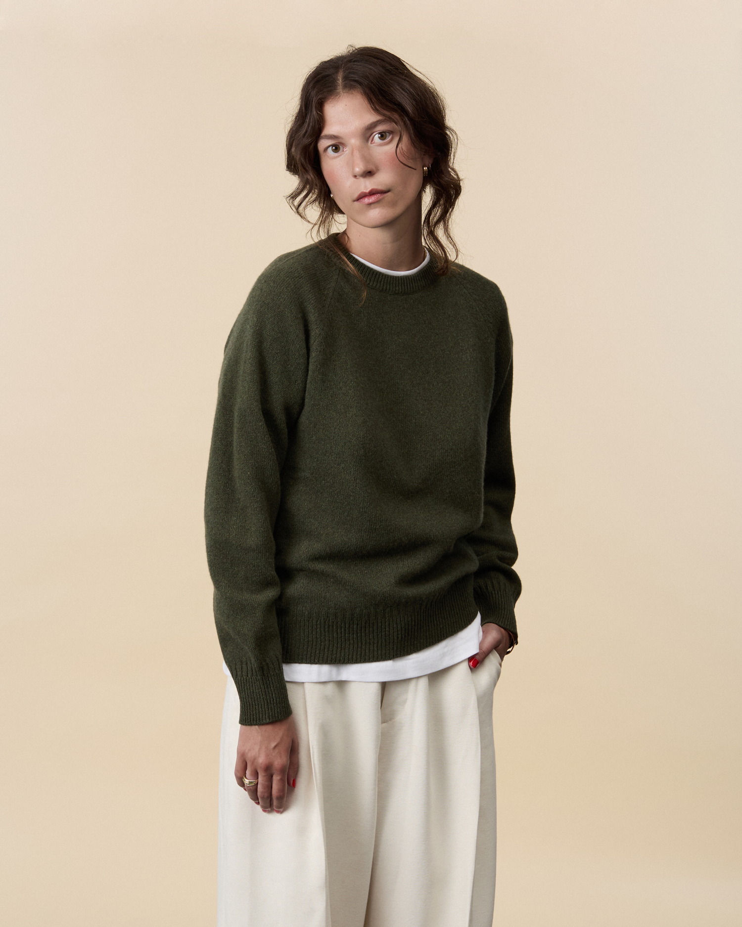 Cashmere Olive Green Sweaters Womens Women's Khaki Crewneck