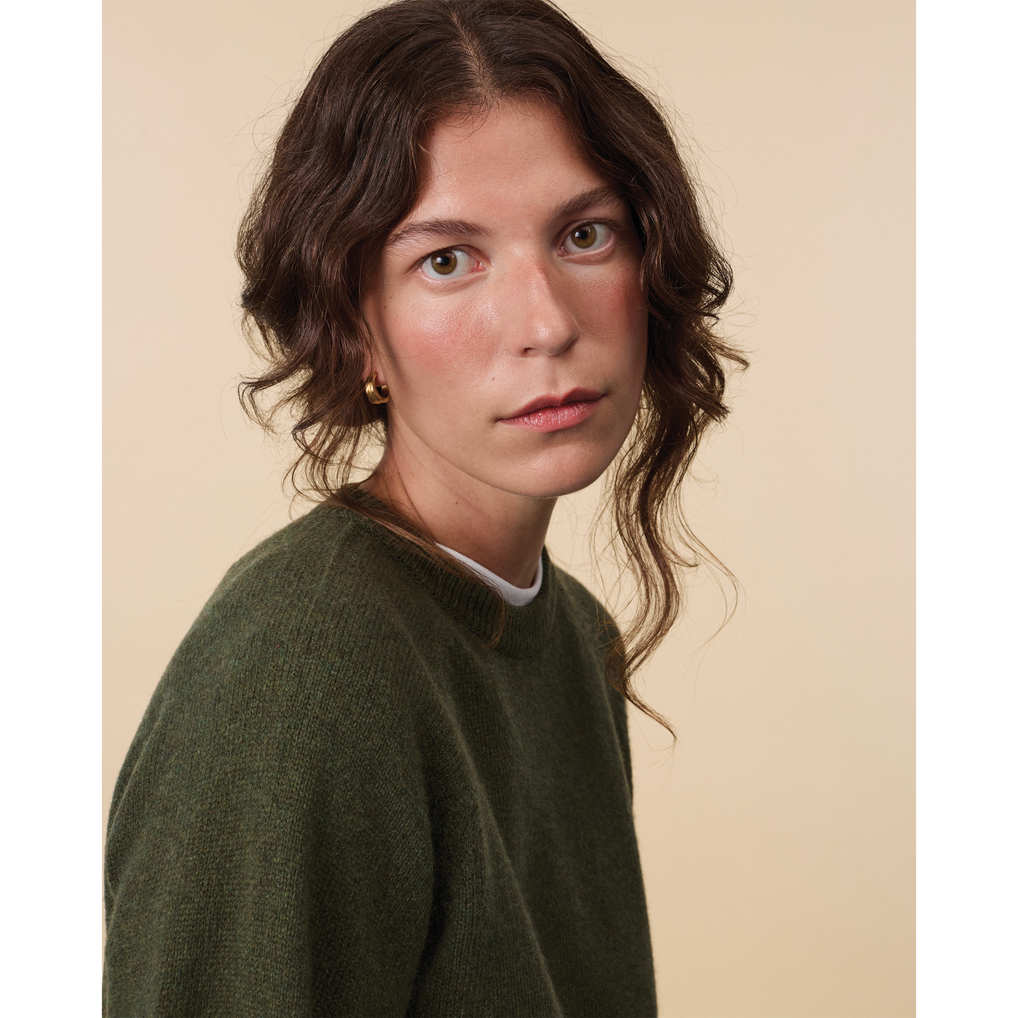 Pull col rond en cachemire Kaki Femme