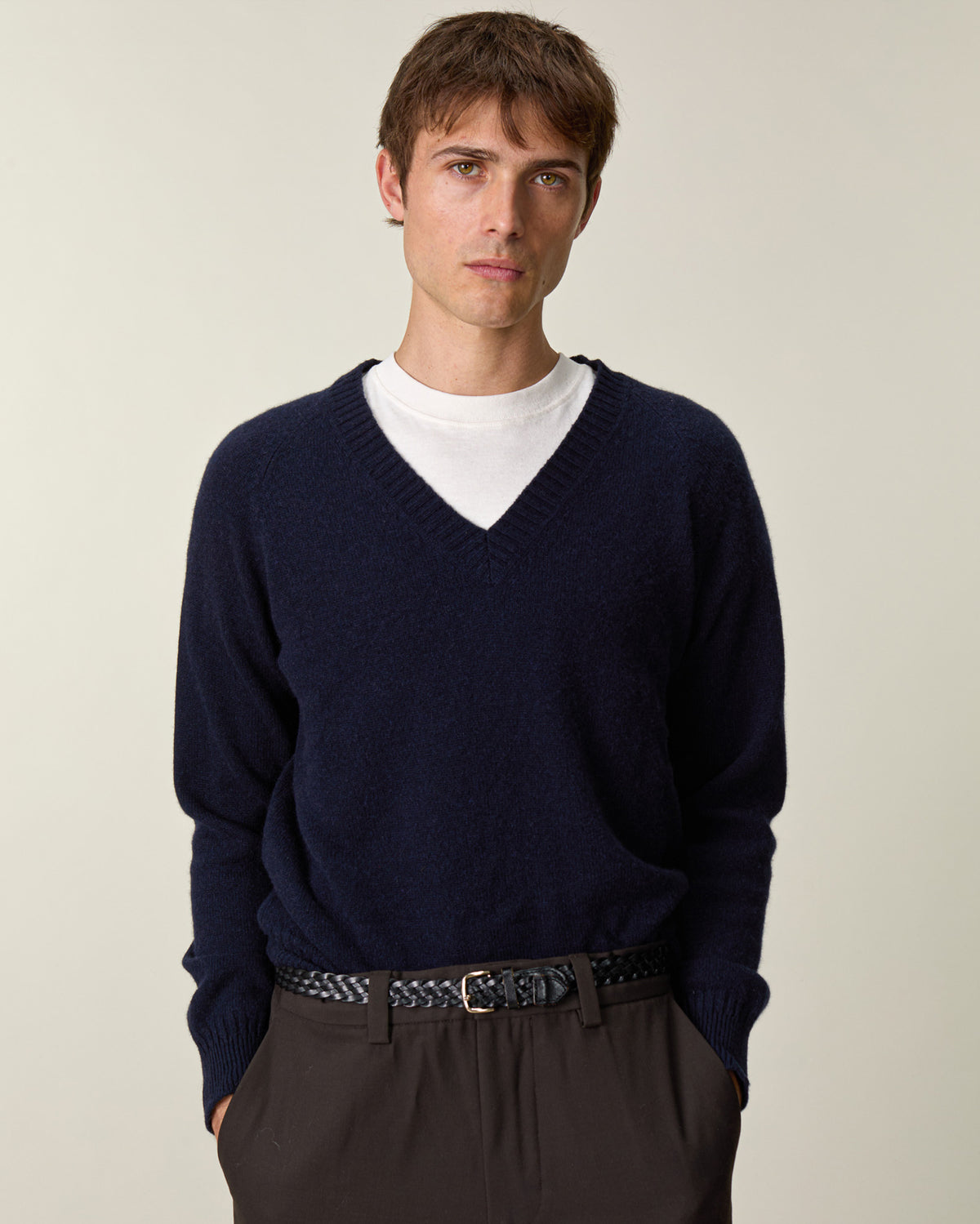 Col V en cachemire Marine Homme