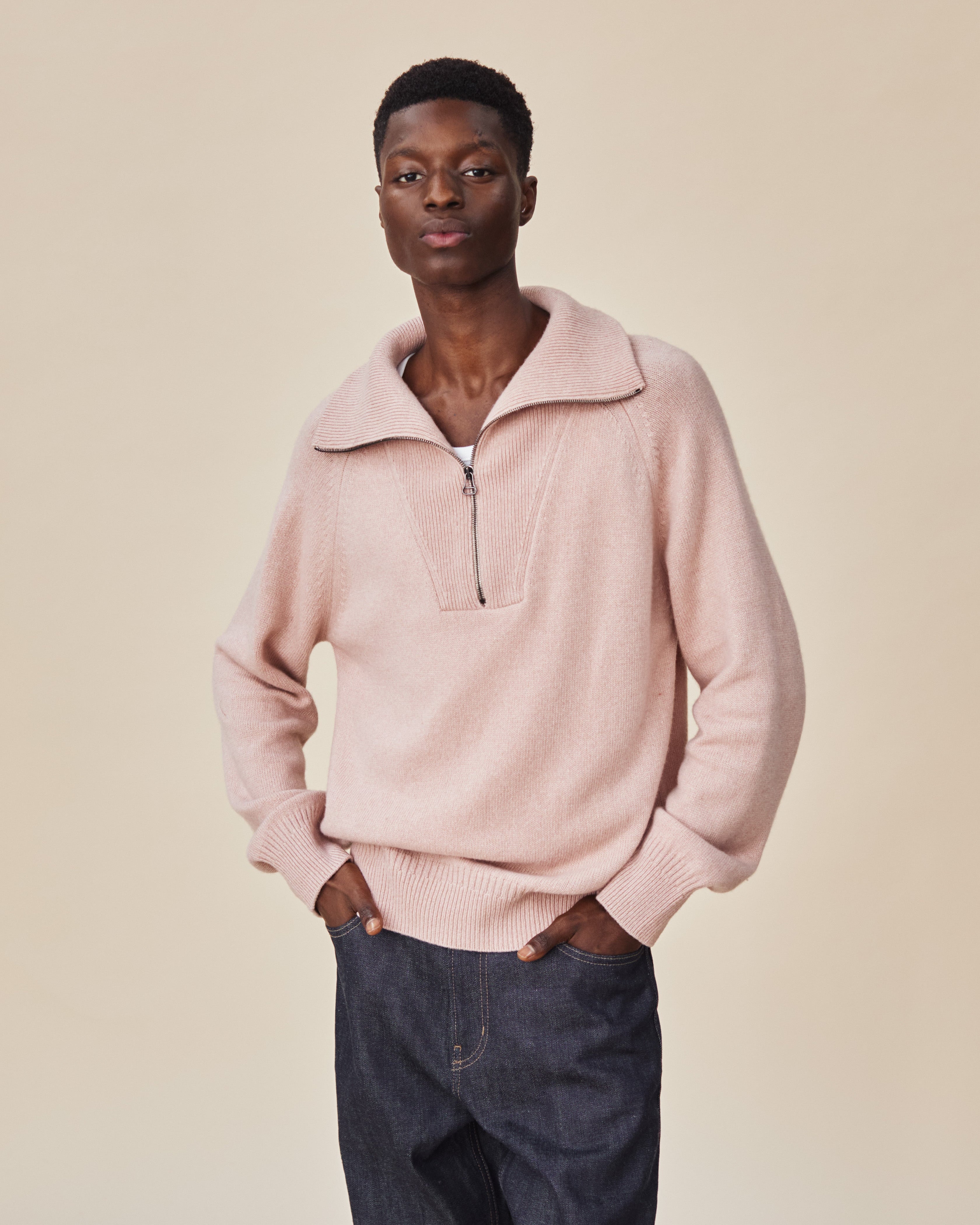 Men's pink cashmere zip collar