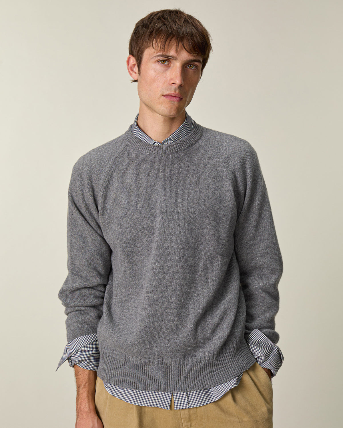 Pull col rond en cachemire Gris Homme