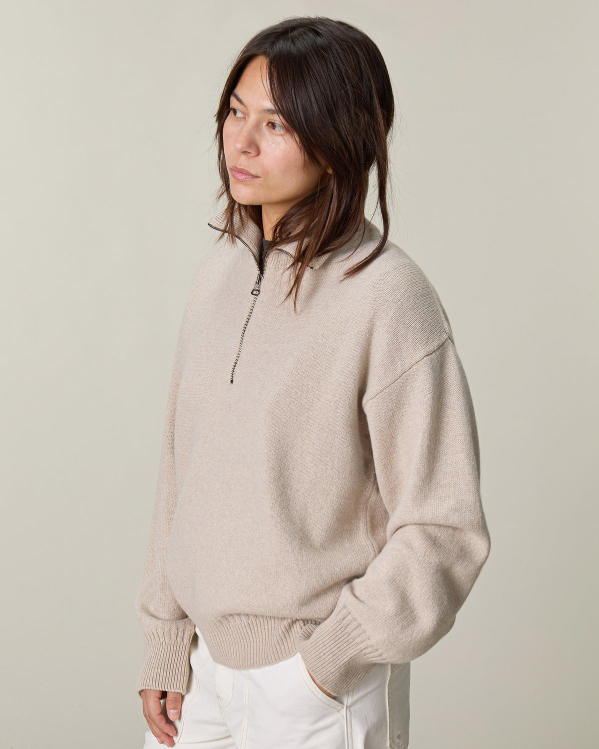 Oversized Zip Sweater Sand Women
