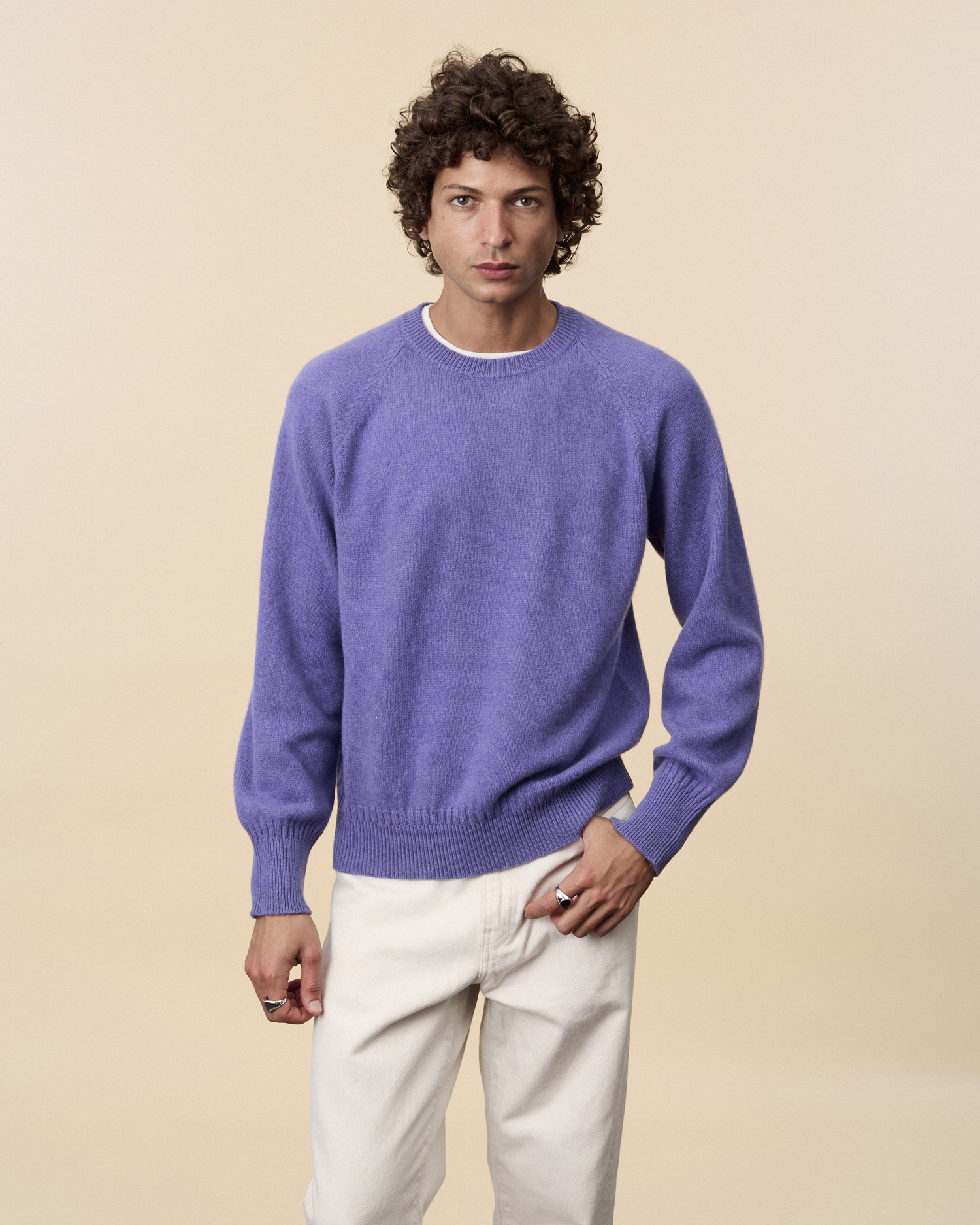Pull col rond en cachemire Violet Homme Tricot - Main Image