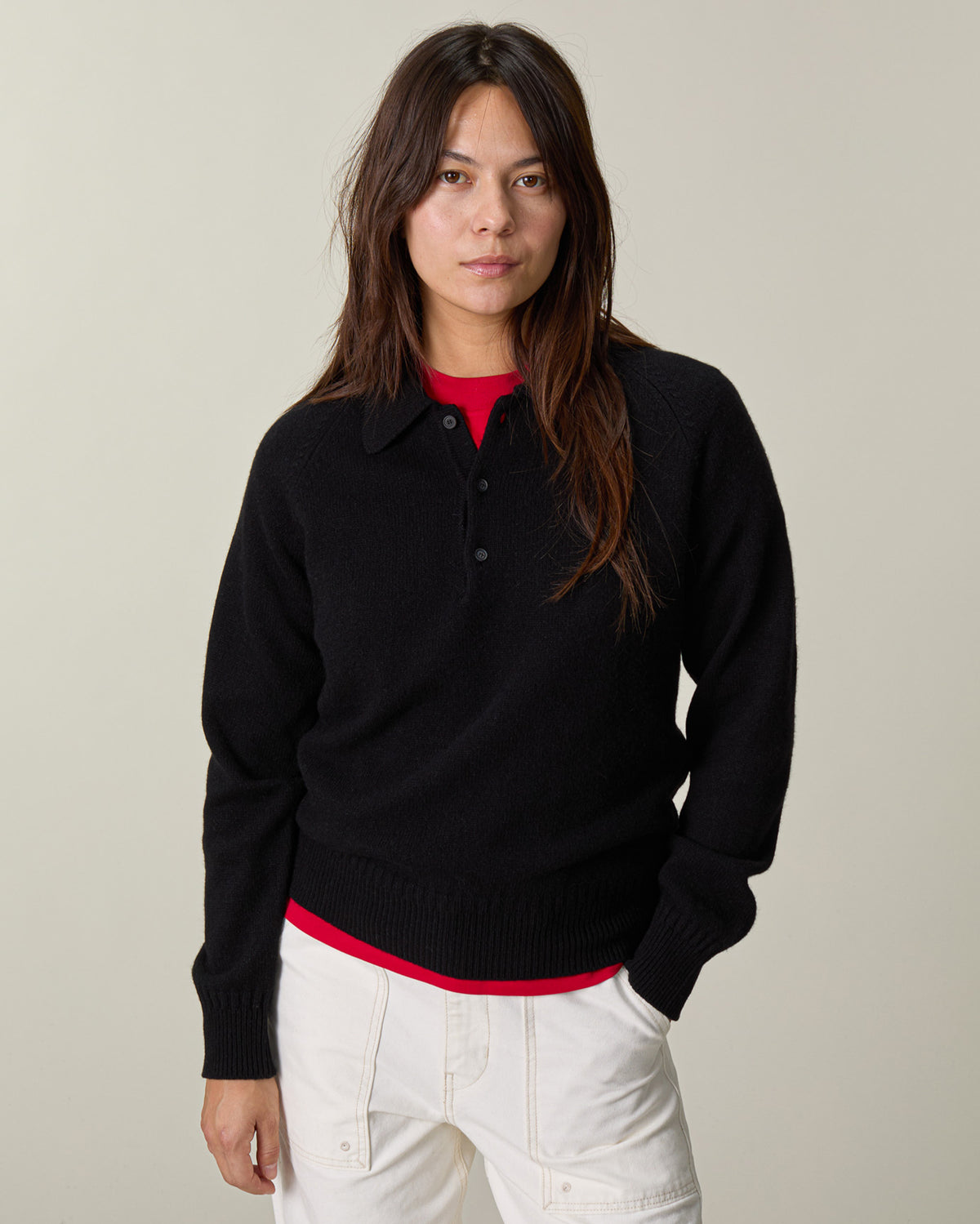 Polo en cachemire Noir Femme