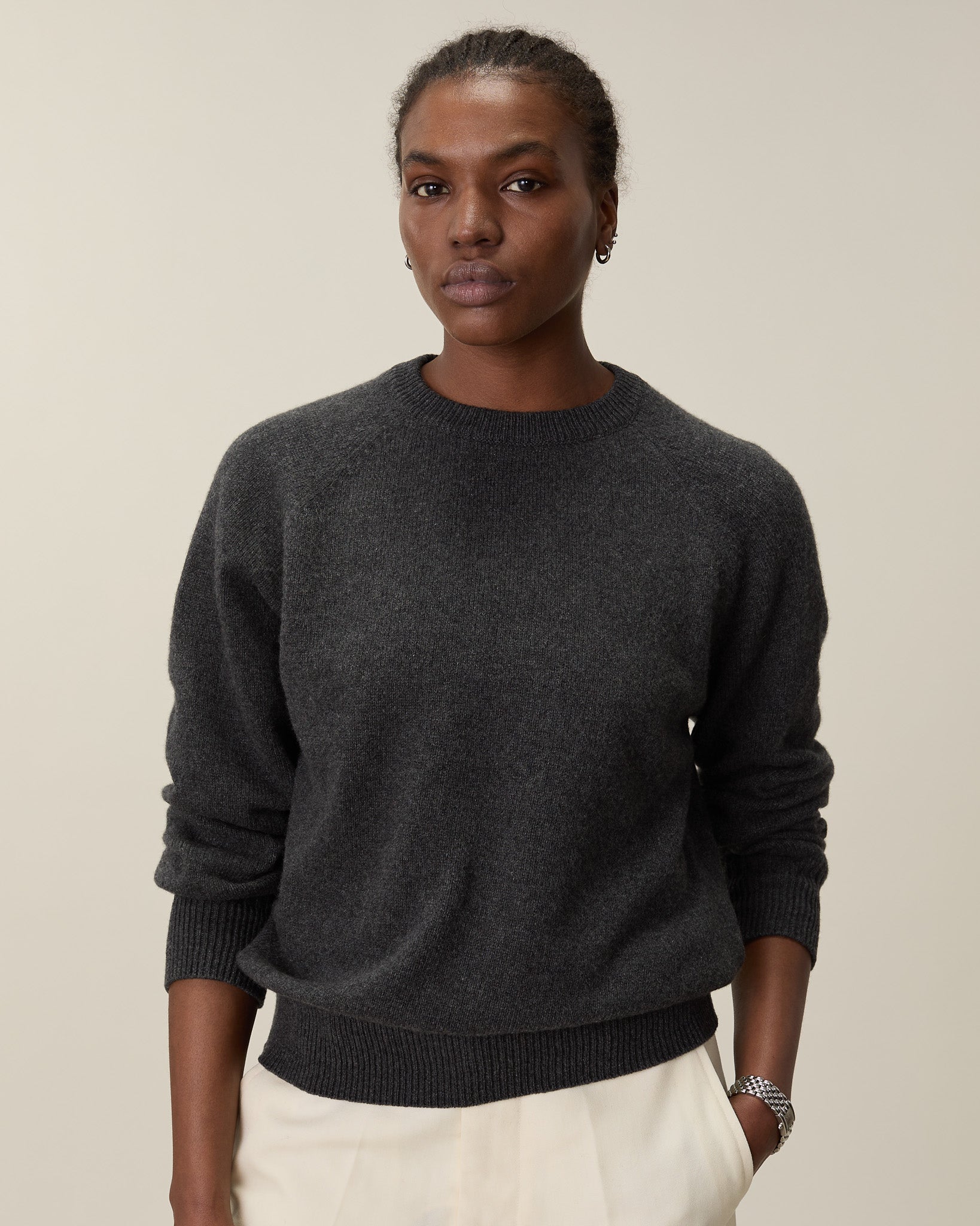 Pull col rond en cachemire Gris foncé Femme - Tricot
