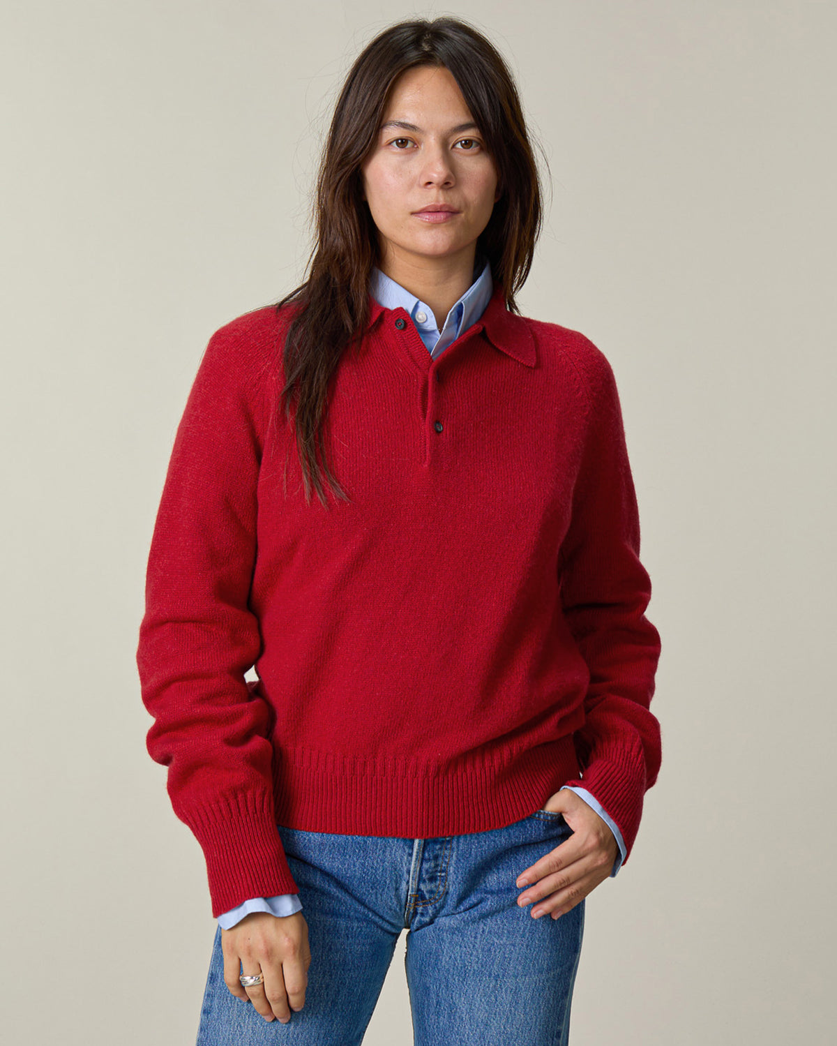 Polo en cachemire Rouge Femme