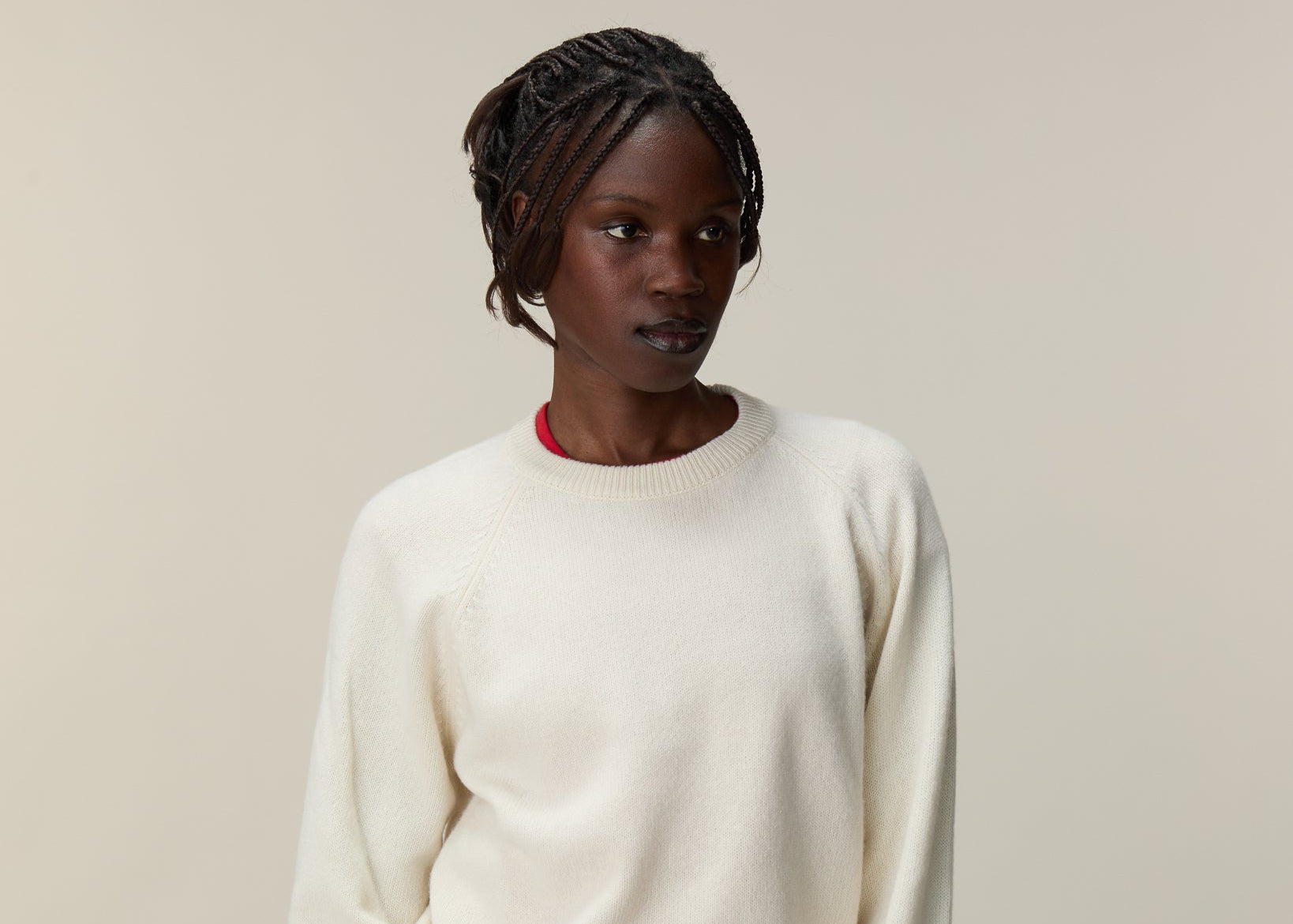 Pull col rond en cachemire Blanc Femme - Tricot