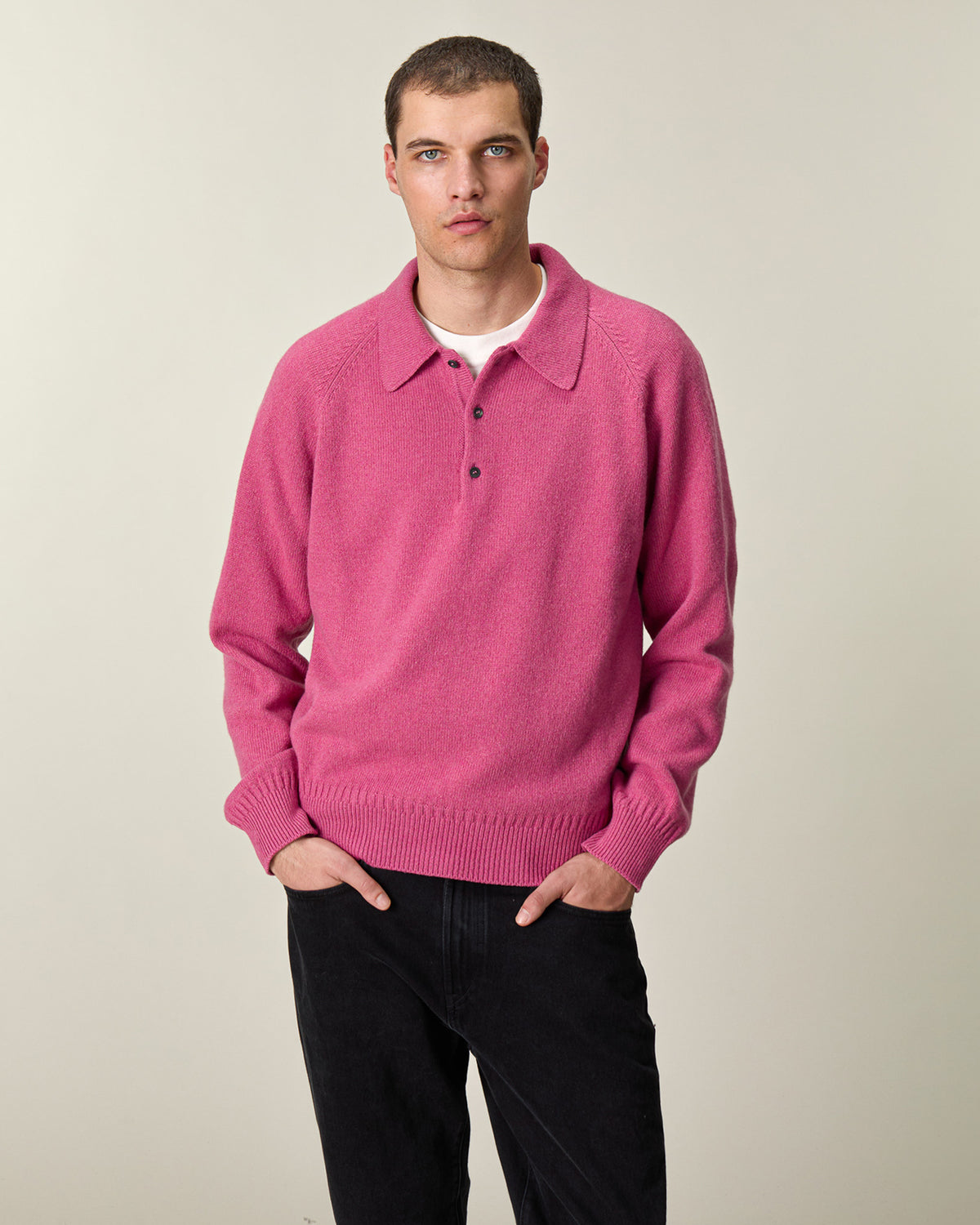 Men's Indian Pink cashmere polo