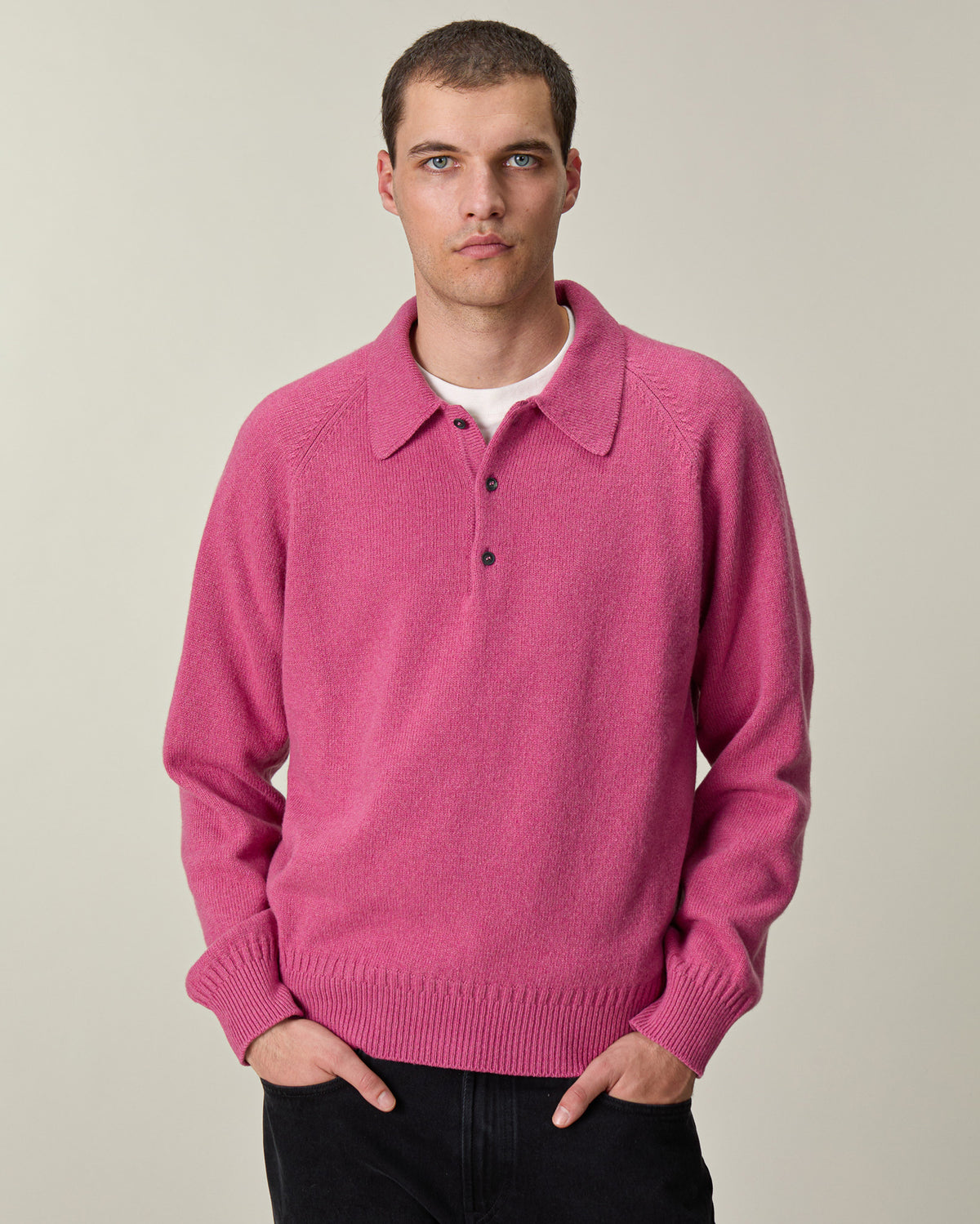 Men's Indian Pink cashmere polo