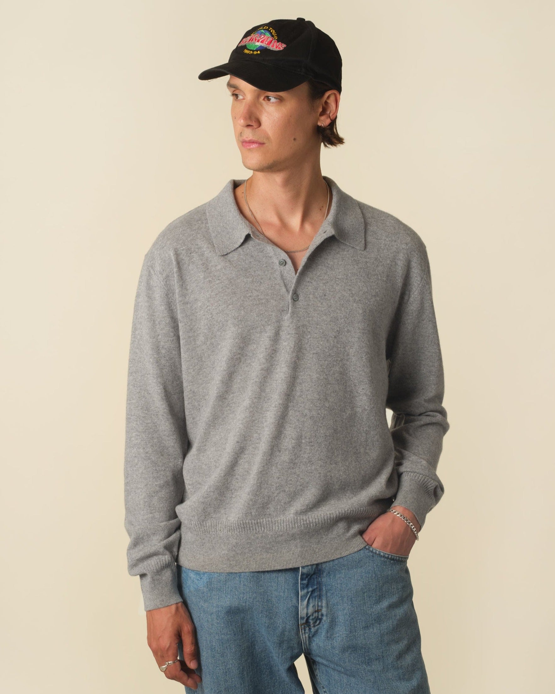 Polo cachemire léger Gris clair homme