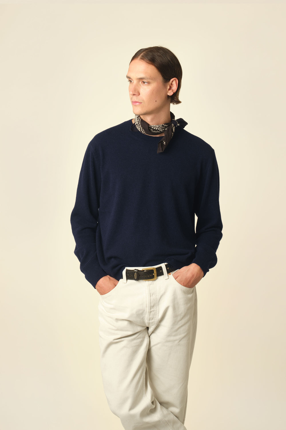 Lightweight cashmere round neck sweater Dark Navy for men