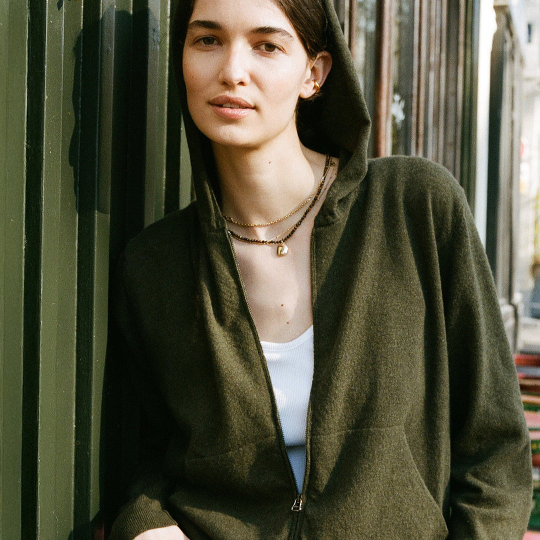 Khaki lightweight cashmere hoodie