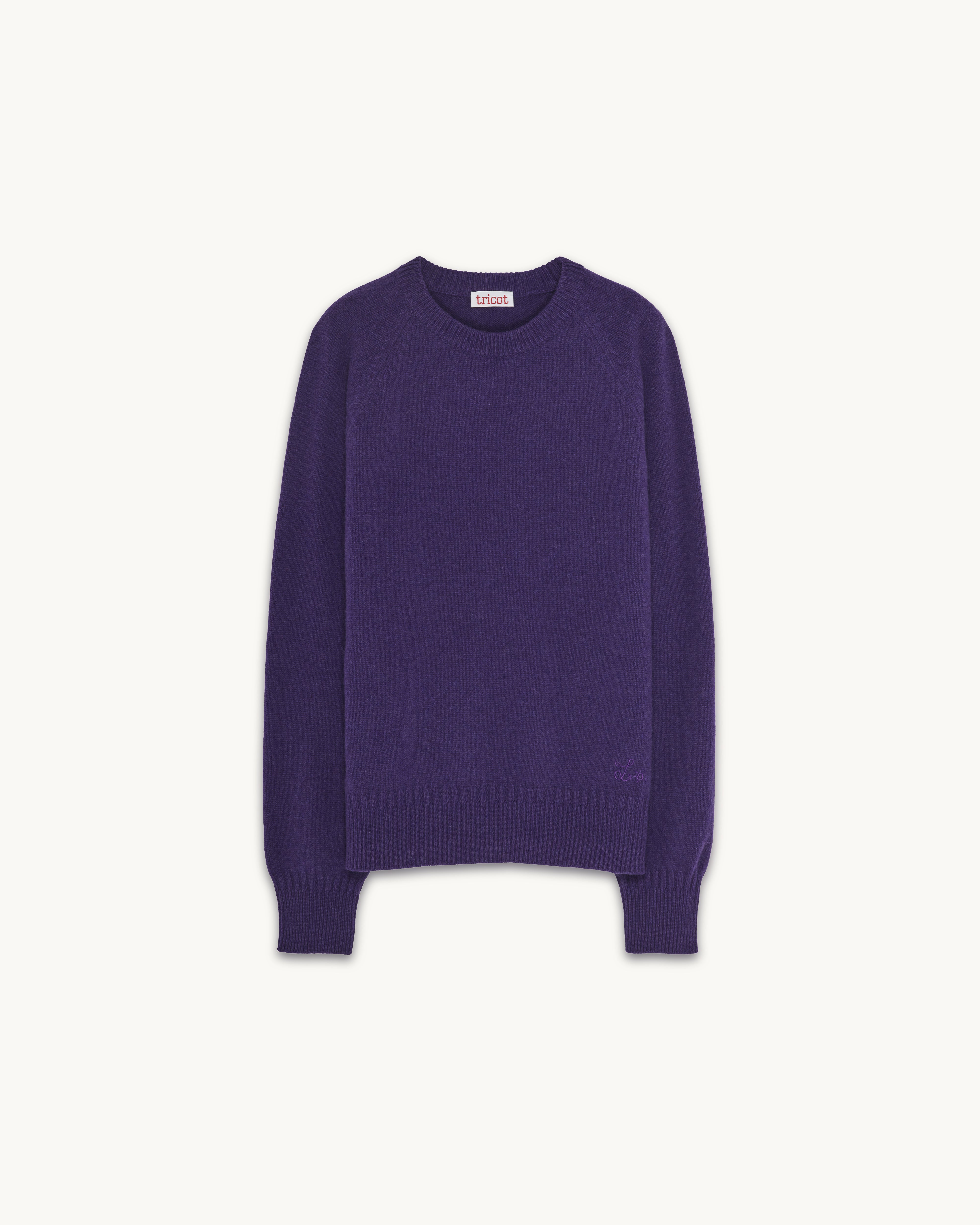 Pull col rond en cachemire Léo Purple Homme - Tricot