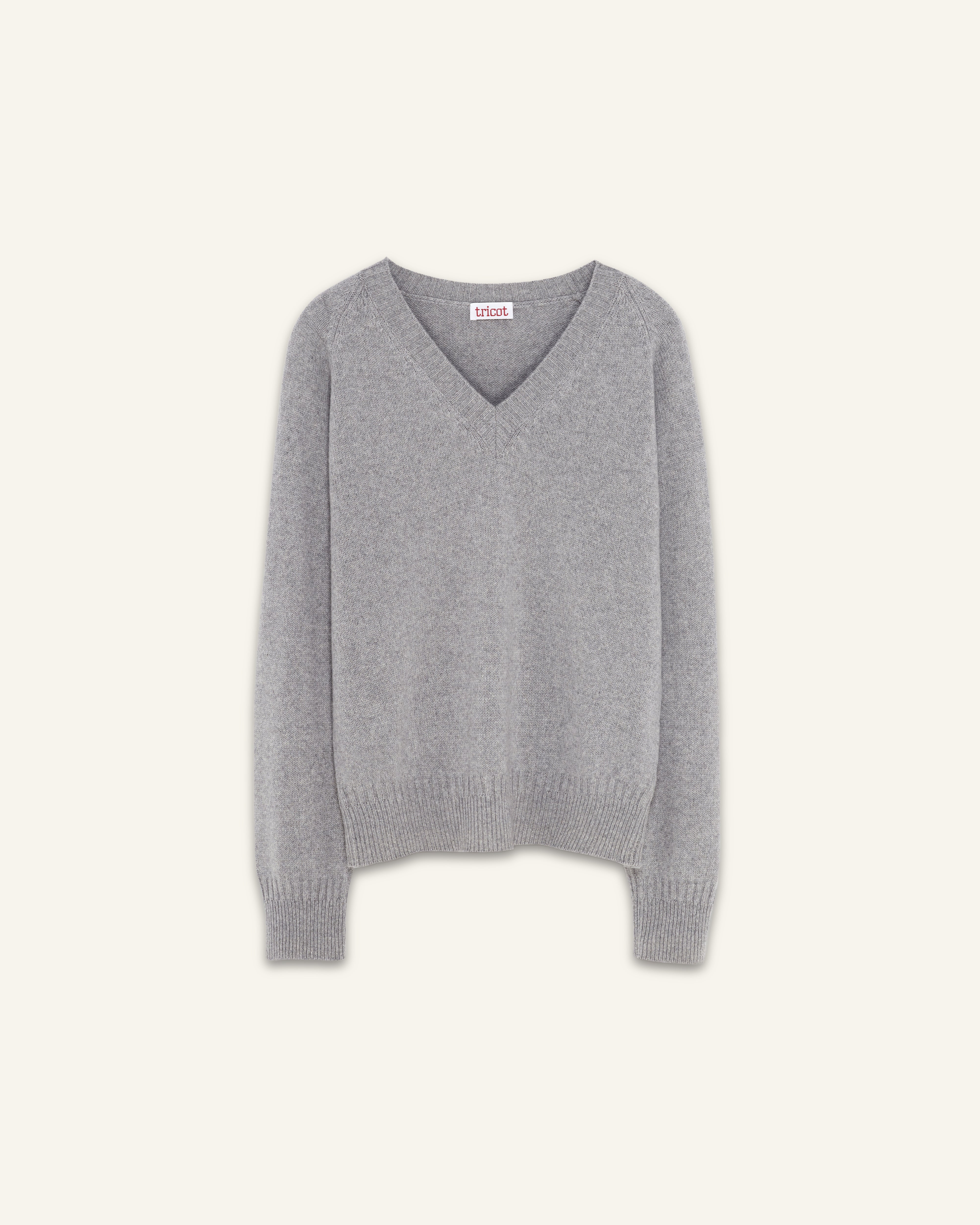 Col V en cachemire Gris Femme - Tricot