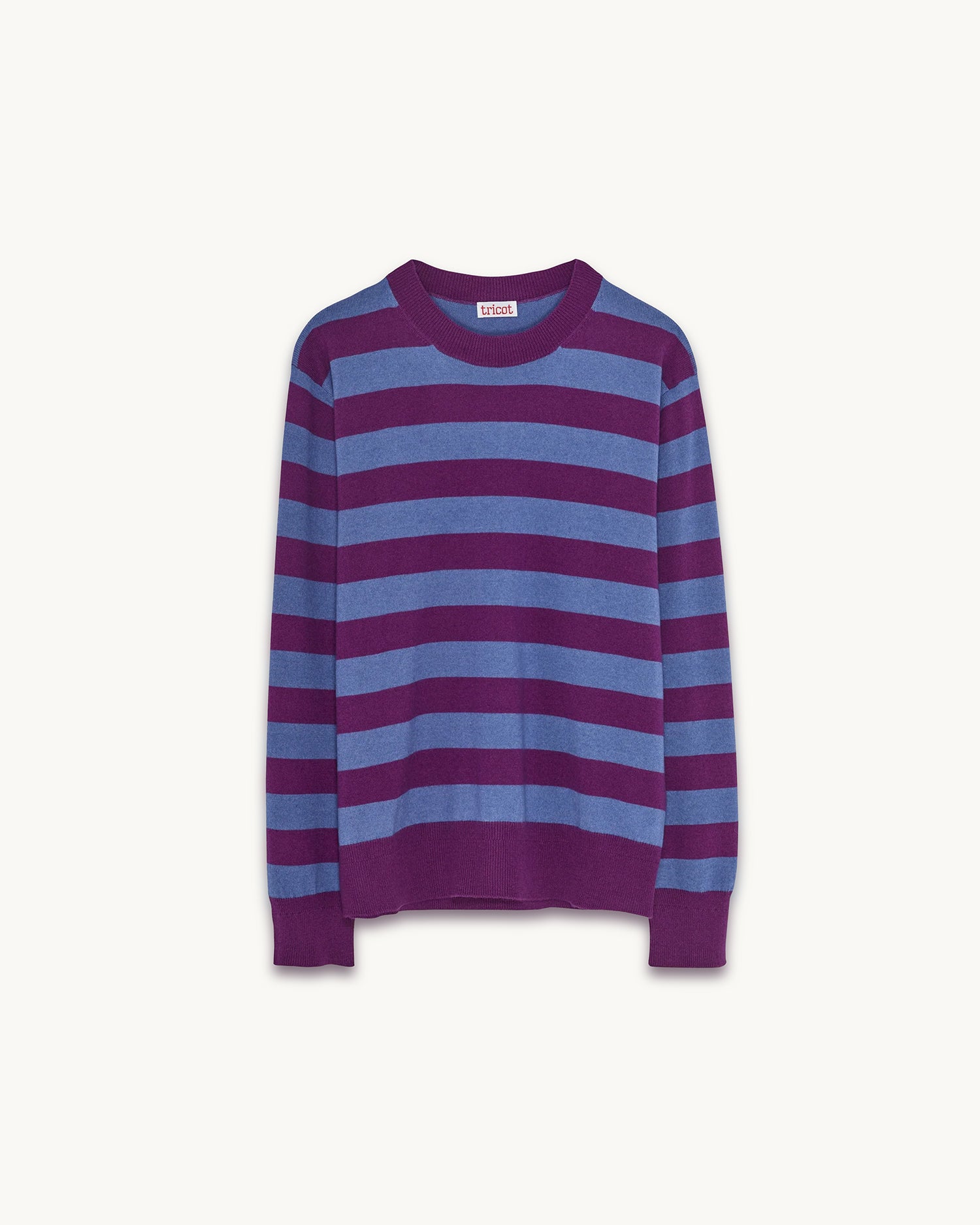 Col rond cachemire et coton Magenta et indigo Femme