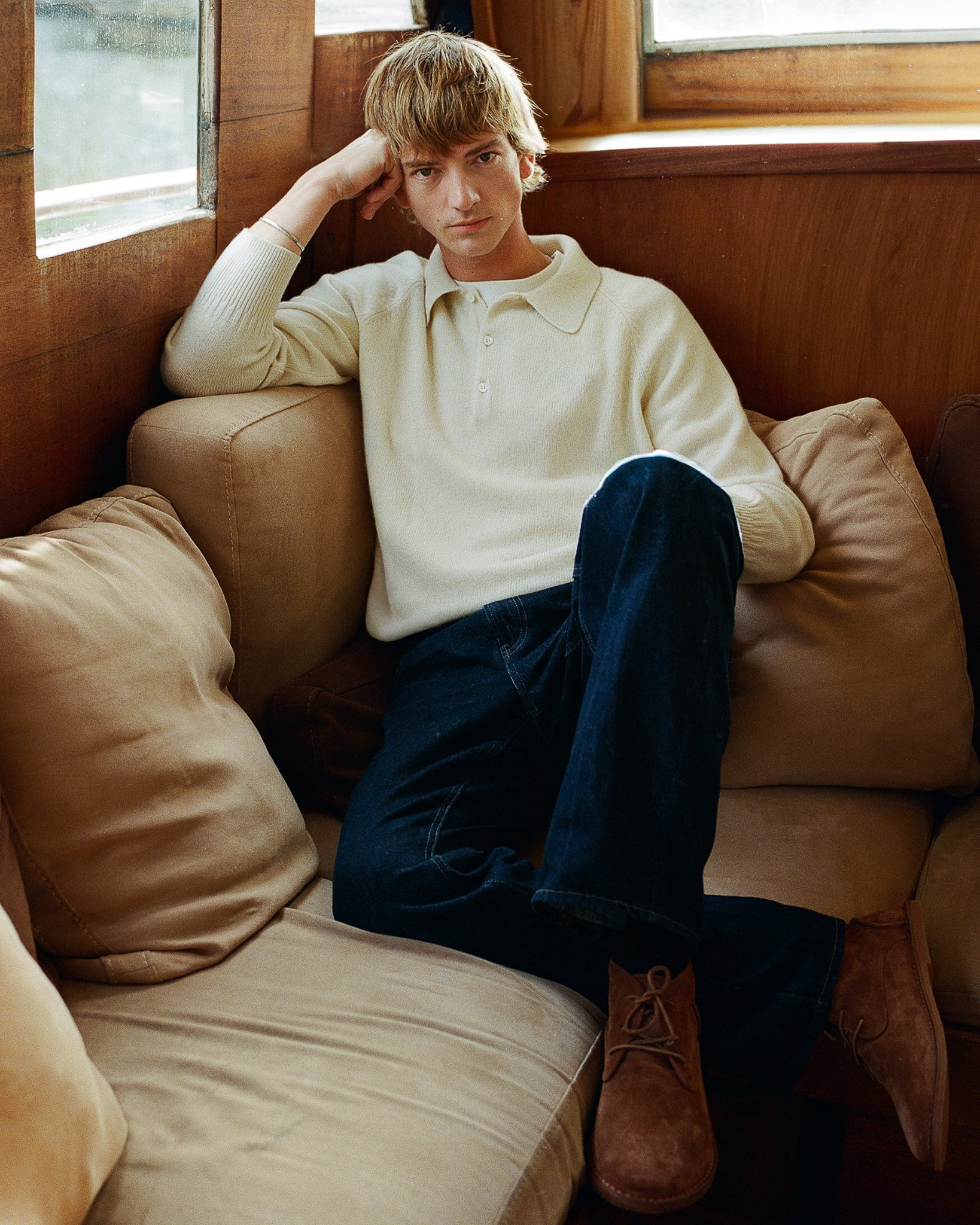 Men's off-white cashmere polo