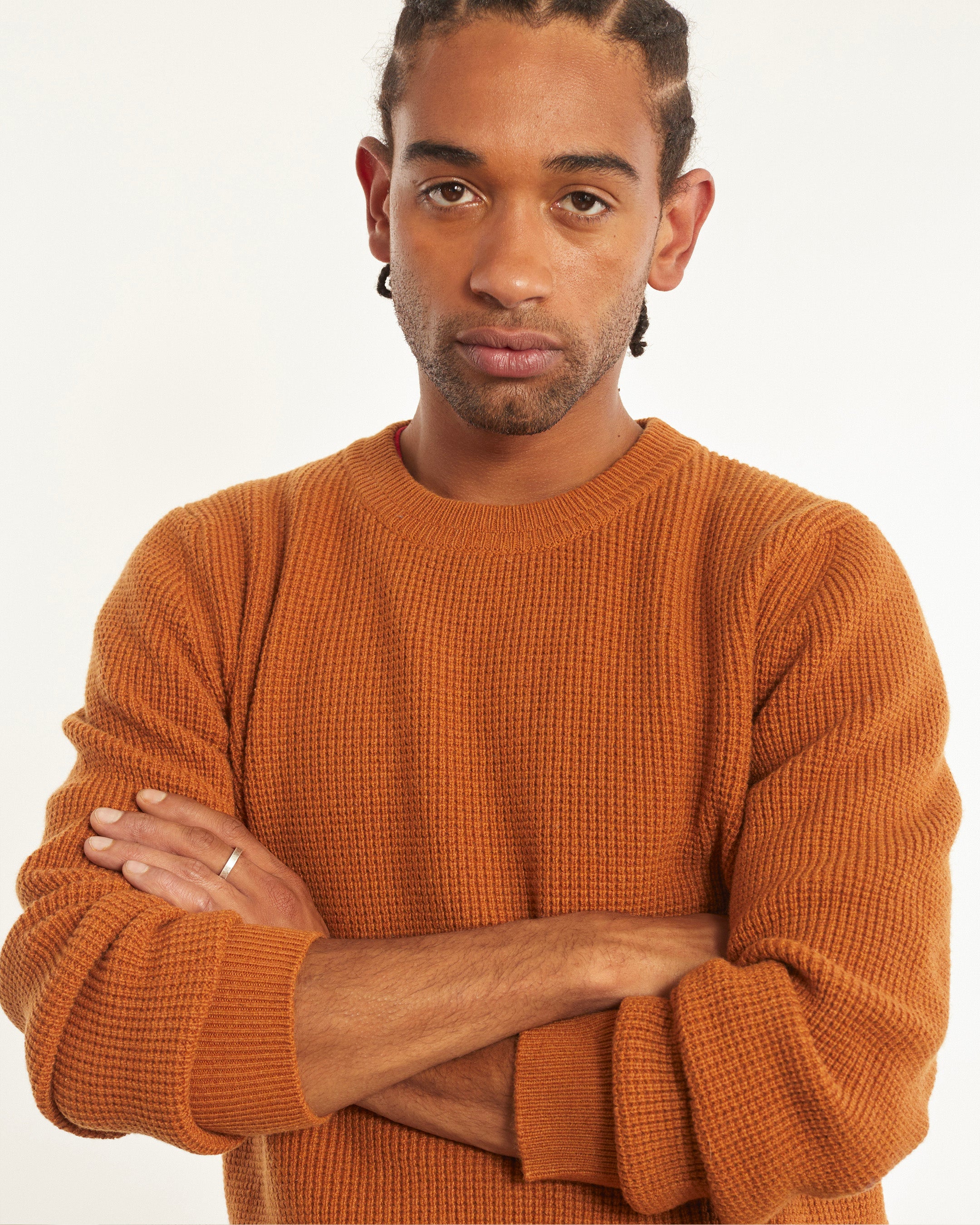 Col rond laine & cachemire Ocre Homme