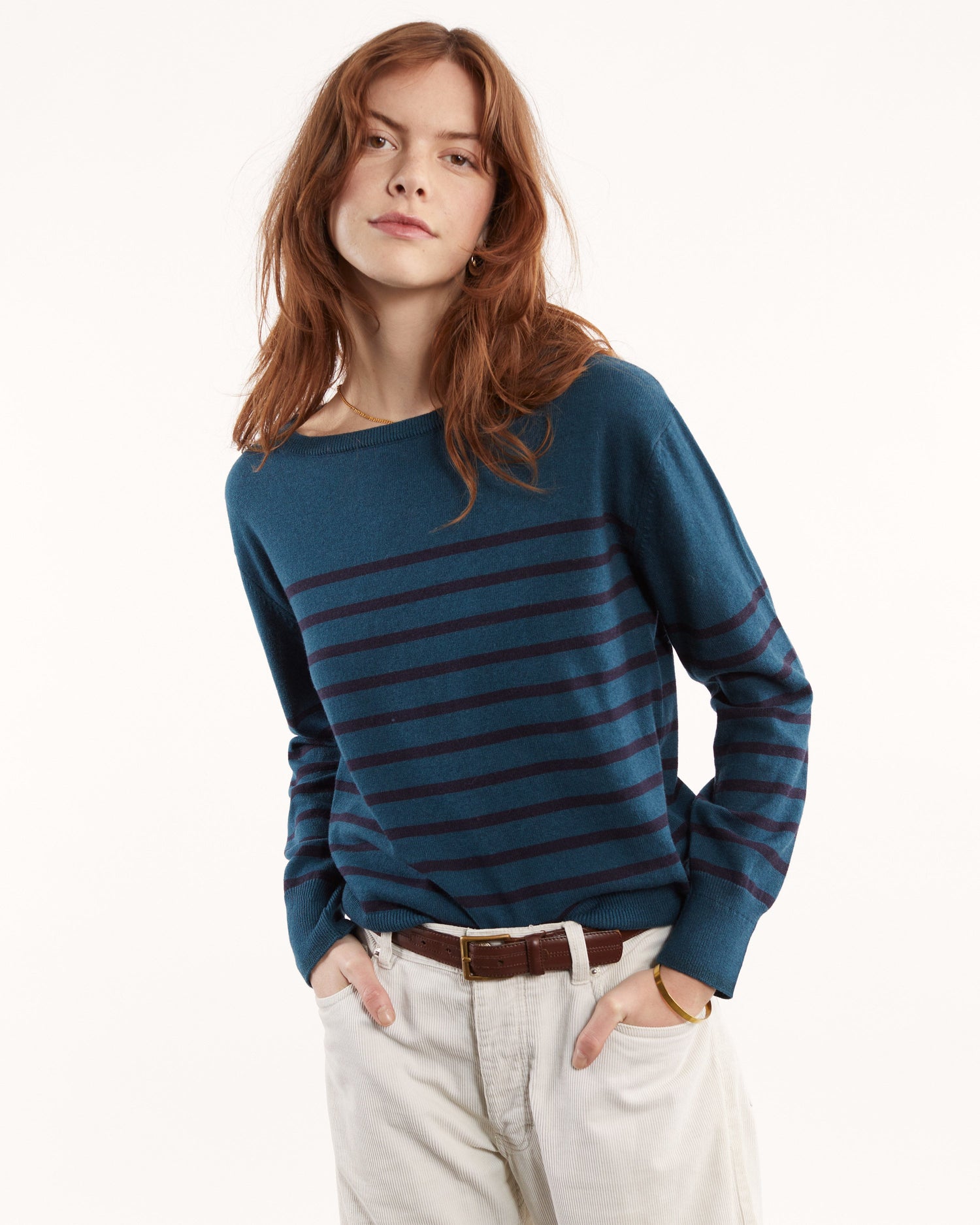 Marinière en cachemire recyclé et coton Pavone pour femmes