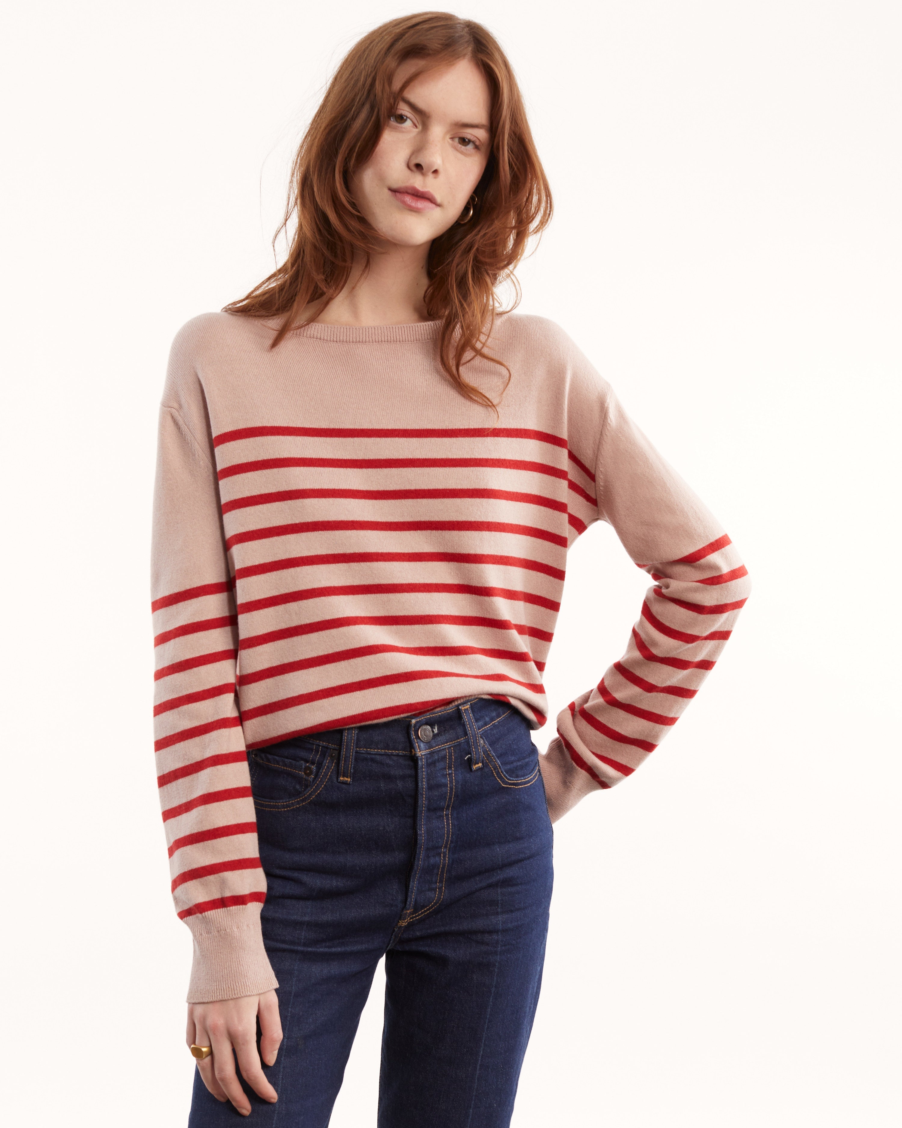 Marinière en cachemire recyclé et coton Rose pour femmes