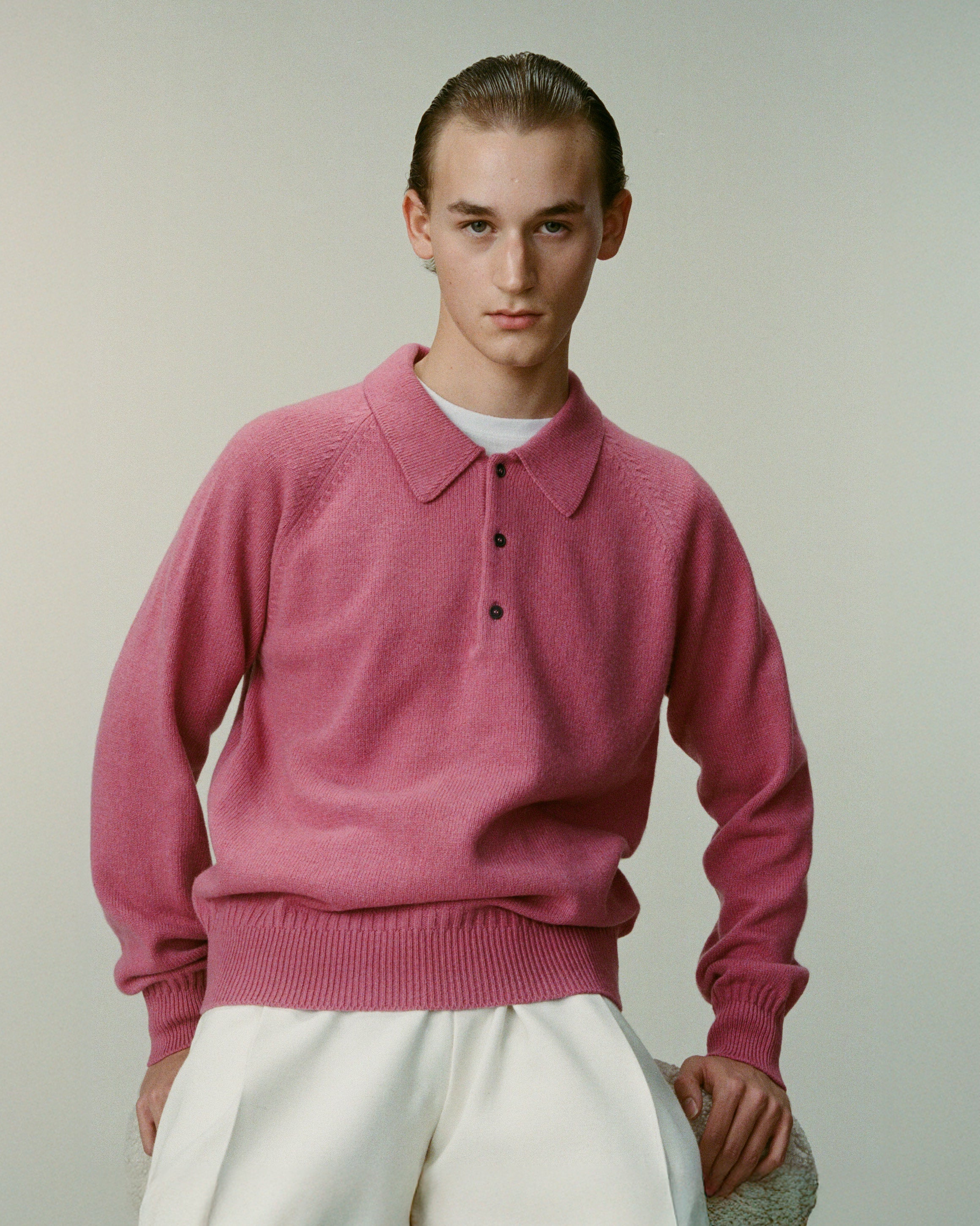 Men's Indian Pink cashmere polo