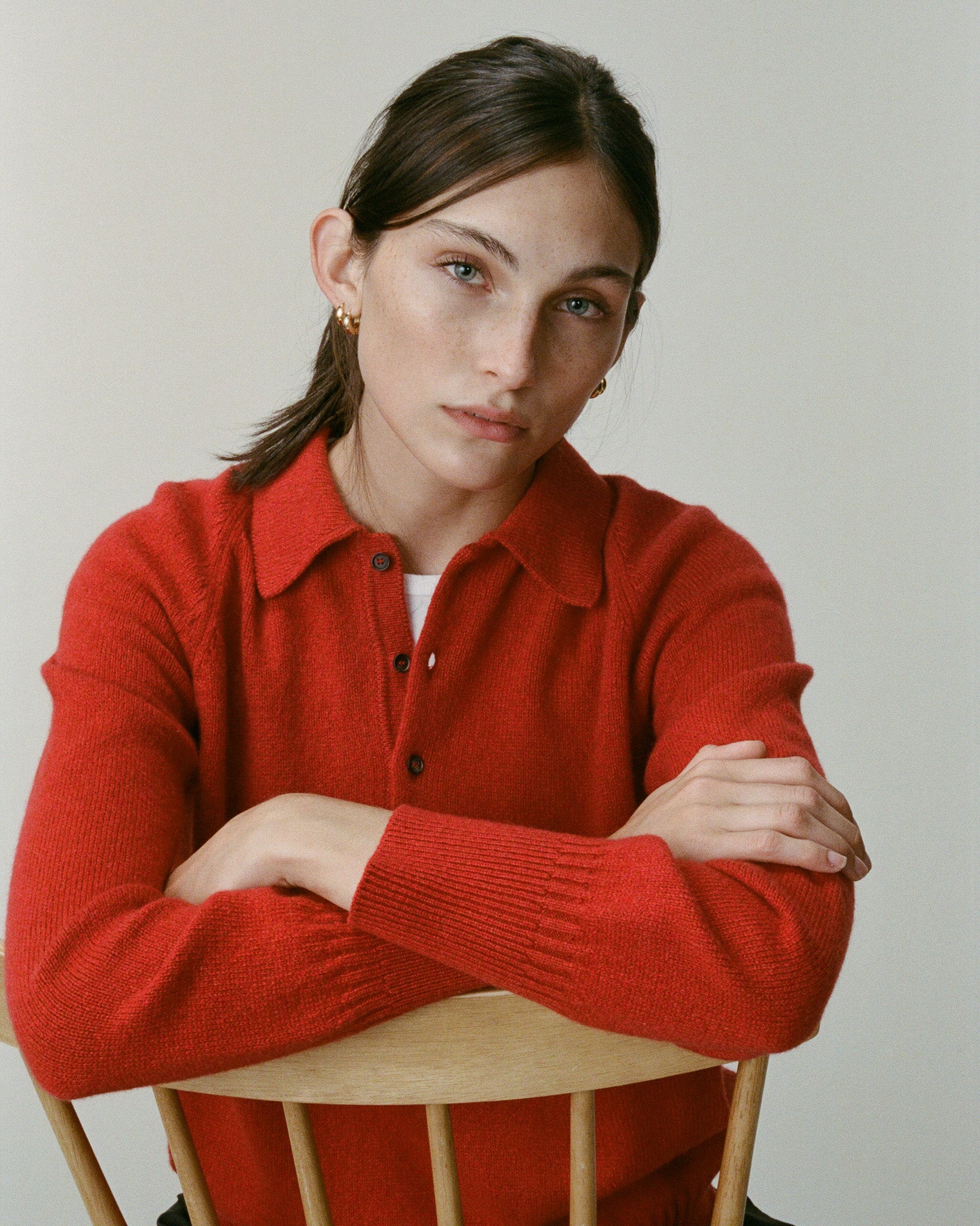 Women's red cashmere polo