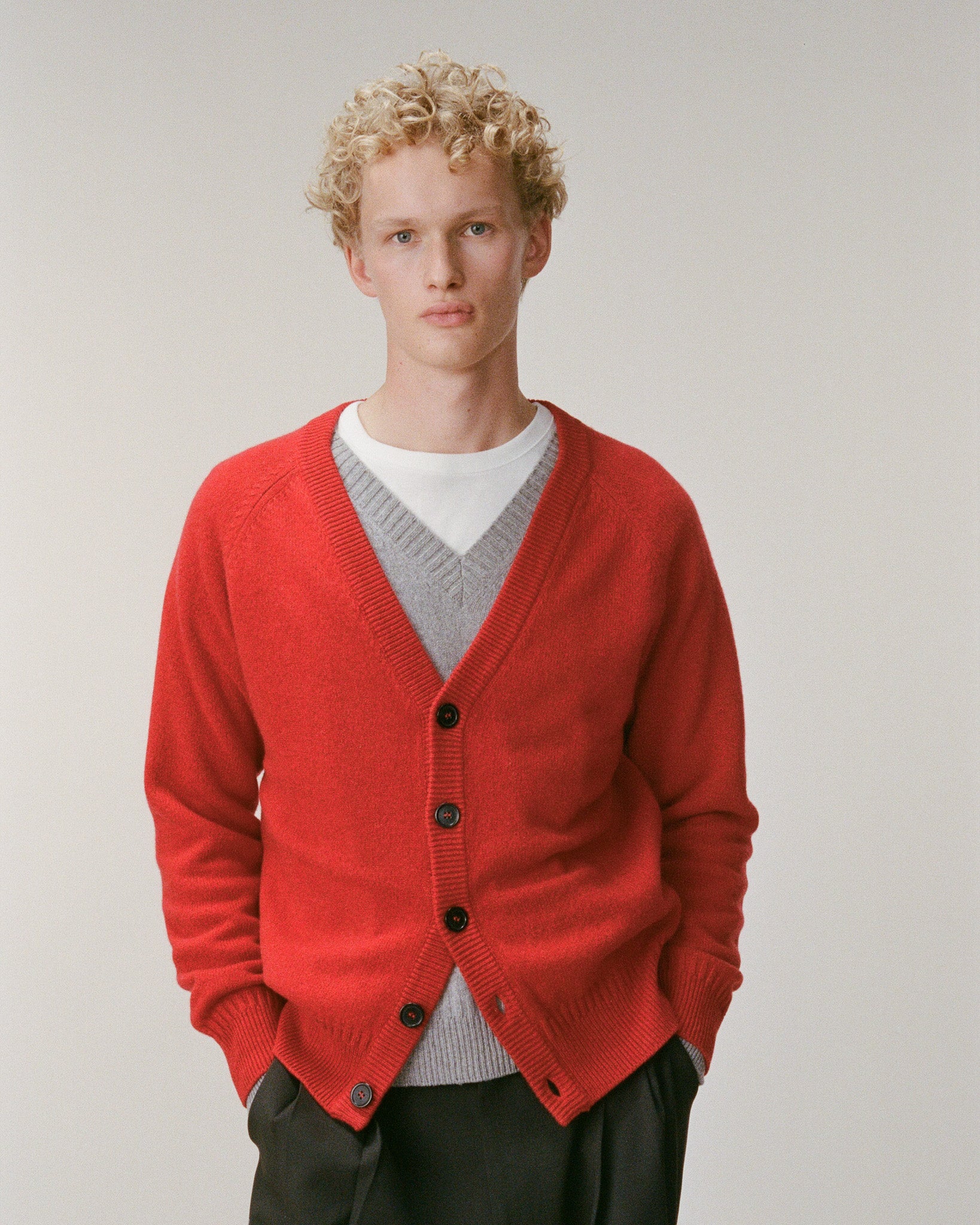 Men's Red Cashmere Cardigan