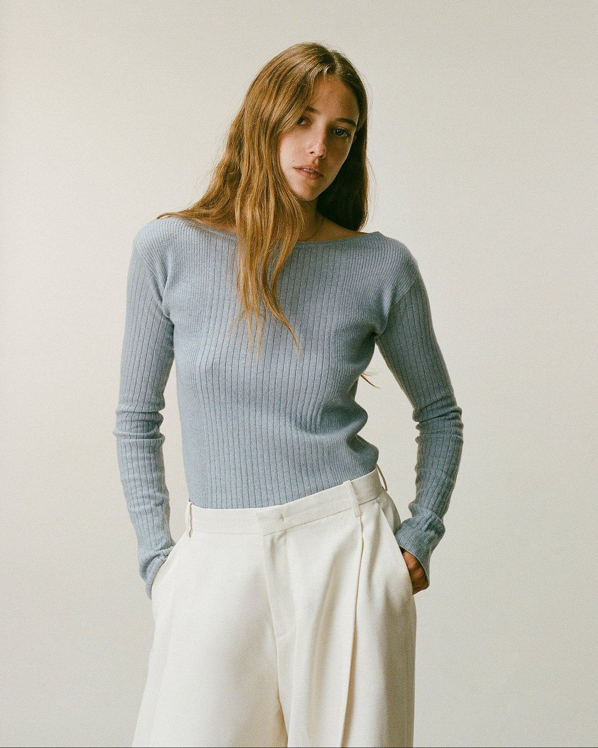 Col Bateau Bleu ciel Femme - Tricot
