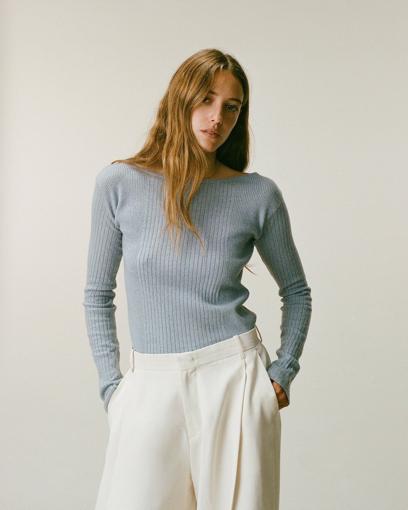 Women's Sky Blue Boat Neck