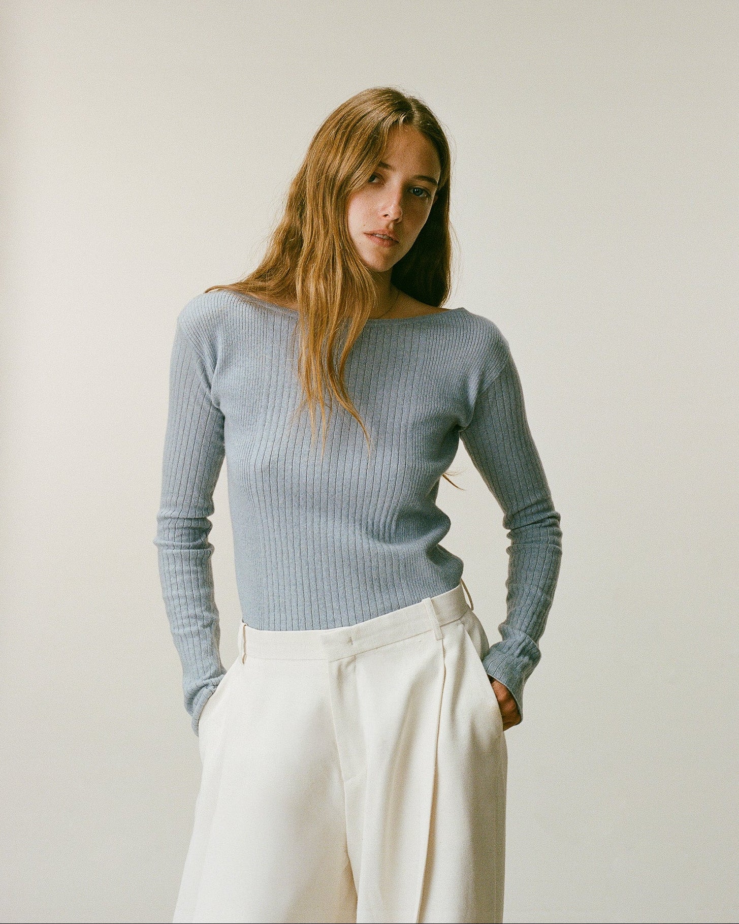 Women's Sky Blue Boat Neck