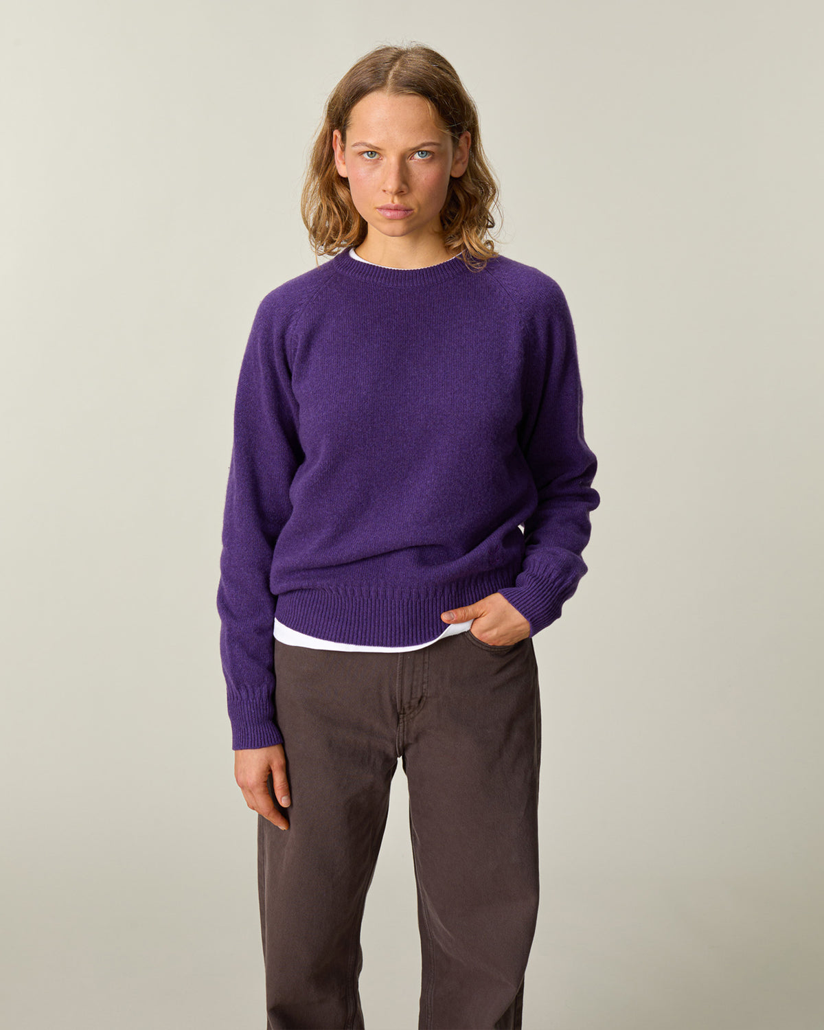 Pull col rond en cachemire Léo Purple Femme