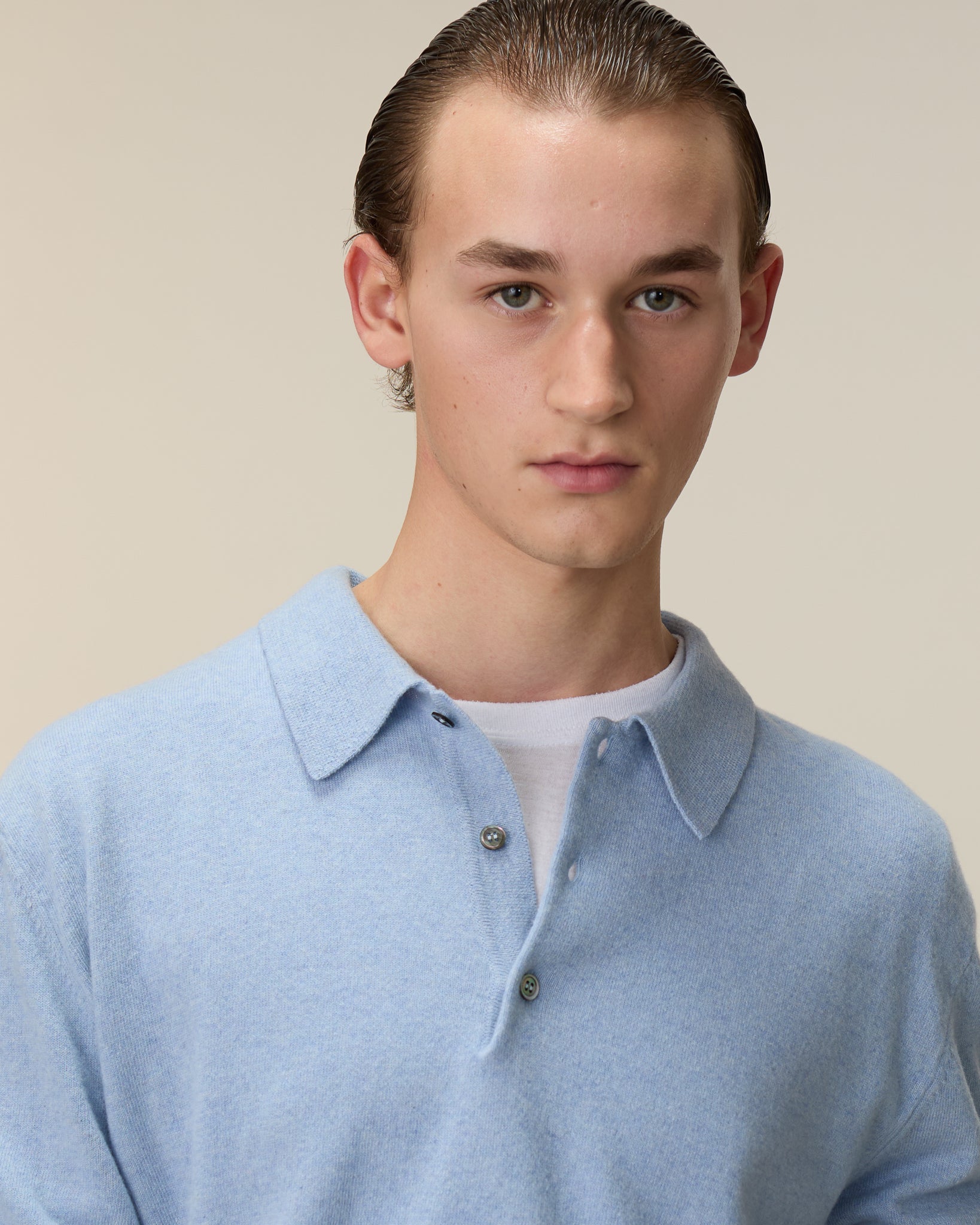 Polo cachemire léger Bleu ciel homme