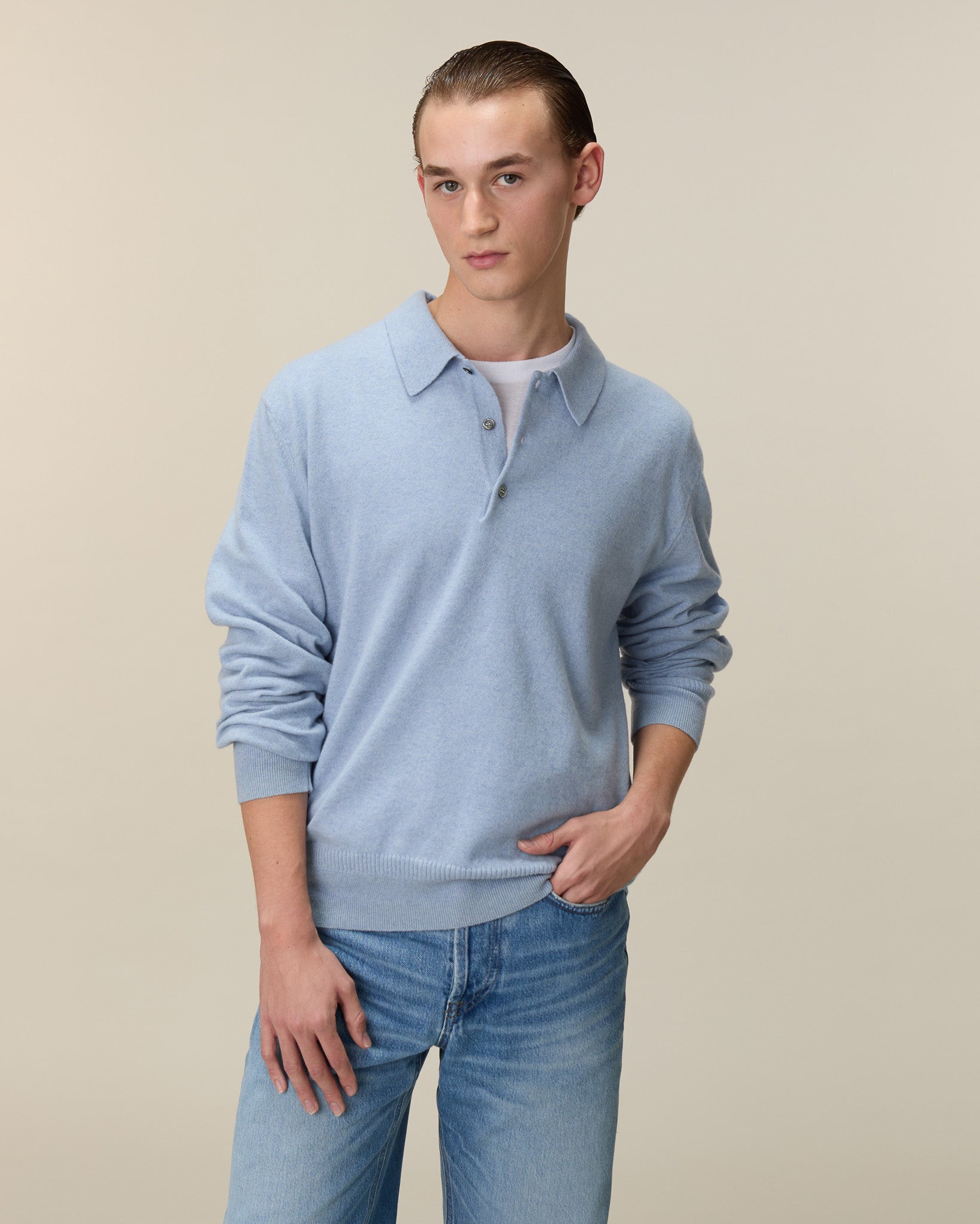 Polo cachemire léger Bleu ciel homme - Tricot