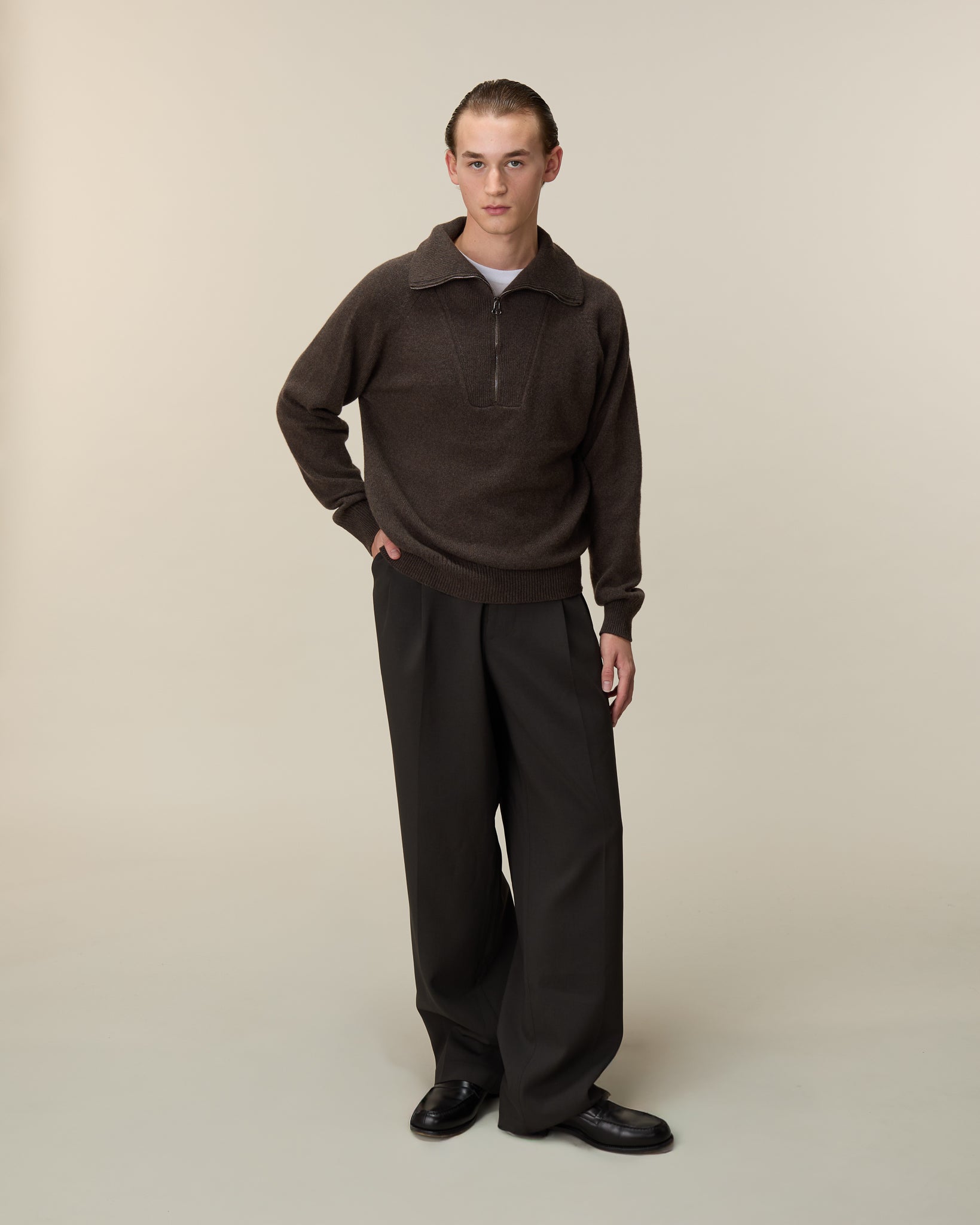 Men's dark navy cashmere zip collar