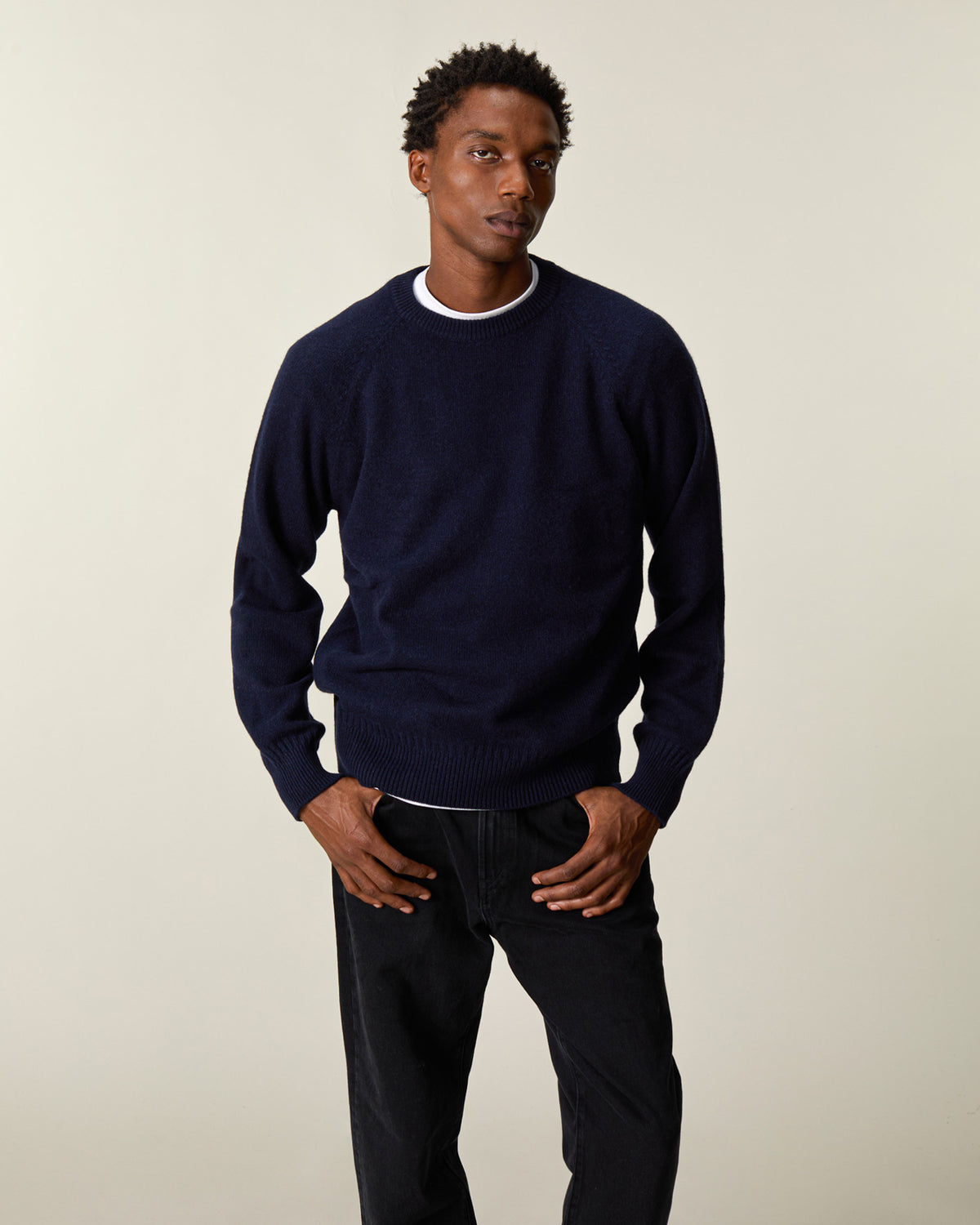 Pull col rond en cachemire Marine foncé Homme