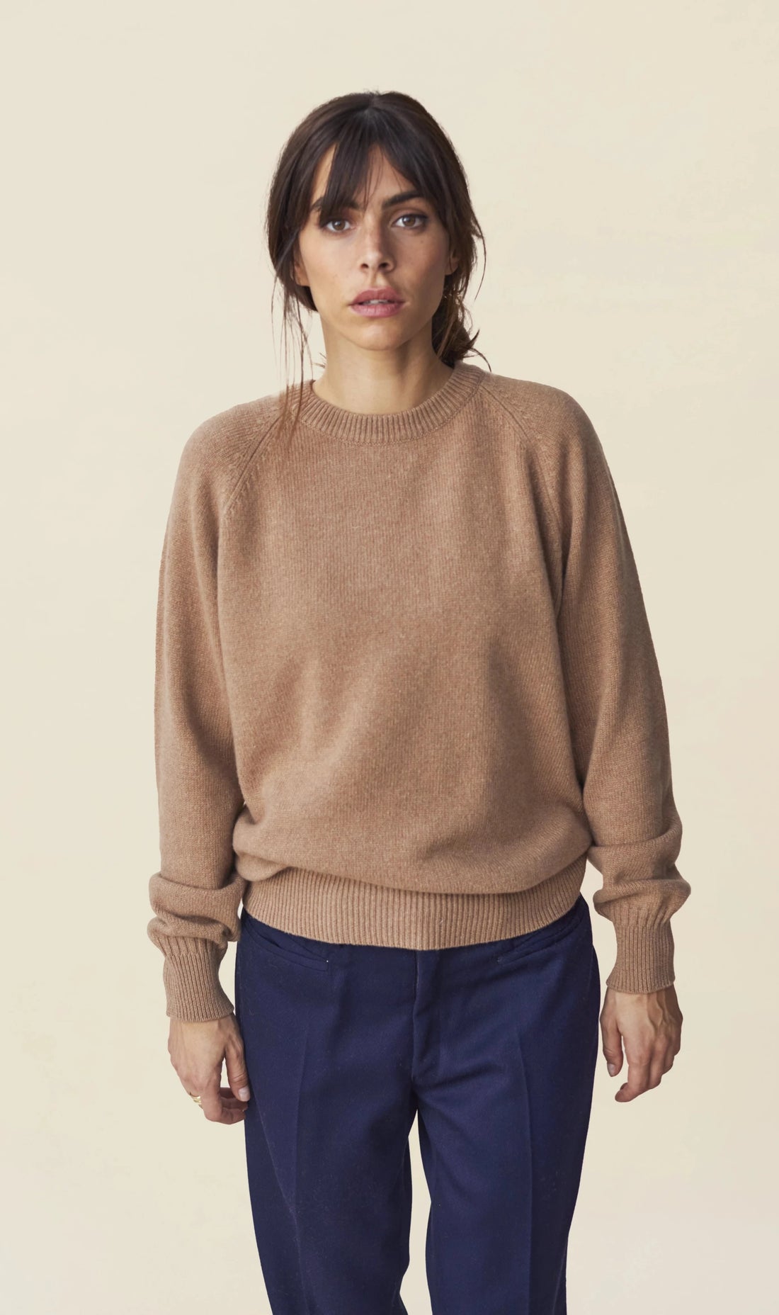 Pull col rond en cachemire Camel Femme