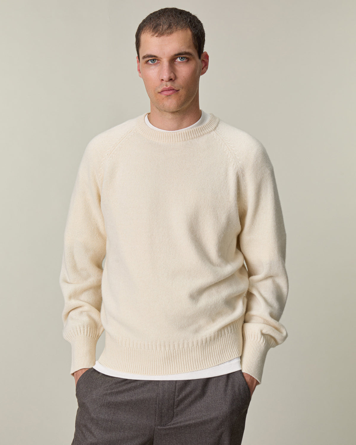 Pull col rond en cachemire Blanc Homme