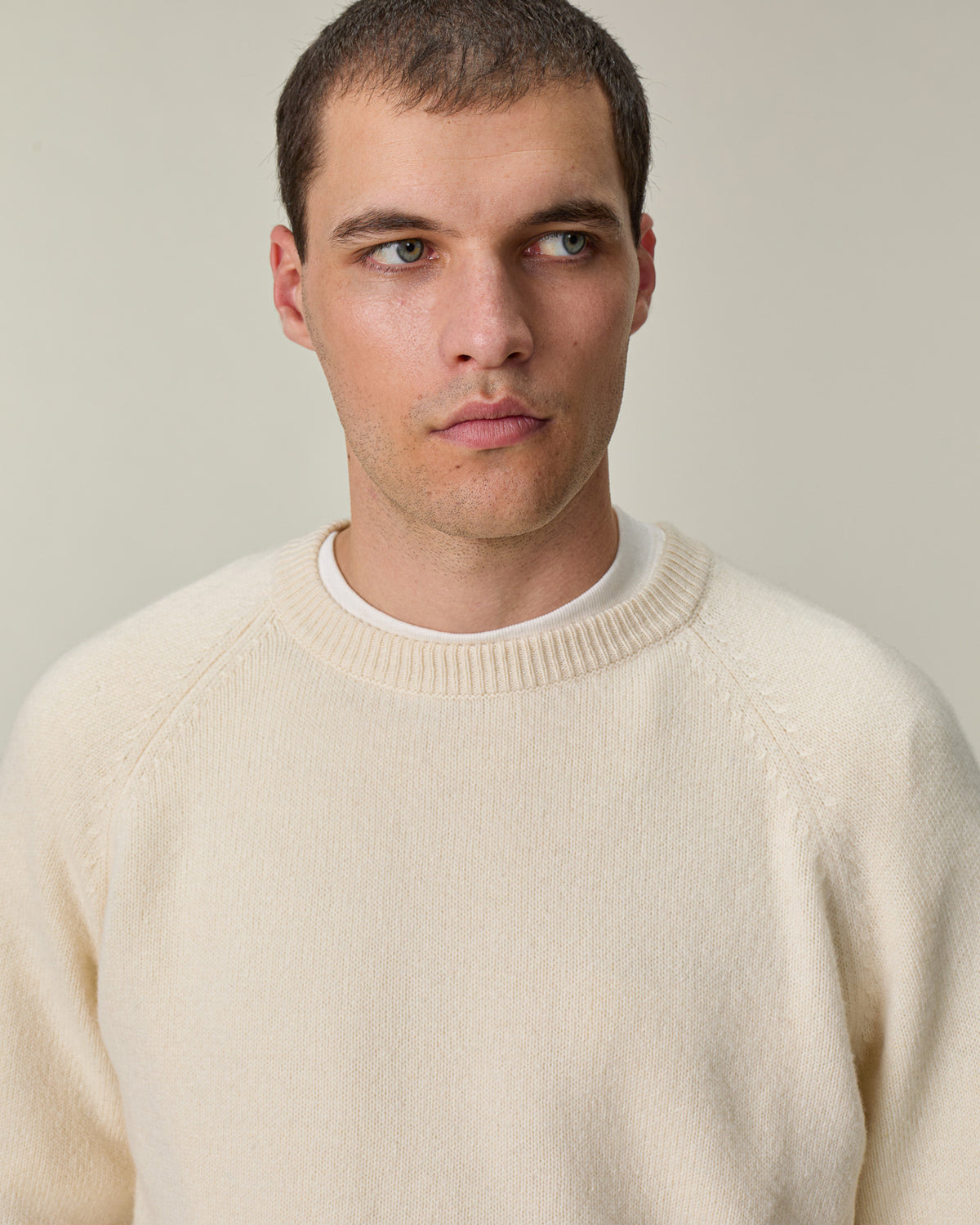 Pull col rond en cachemire Blanc Homme