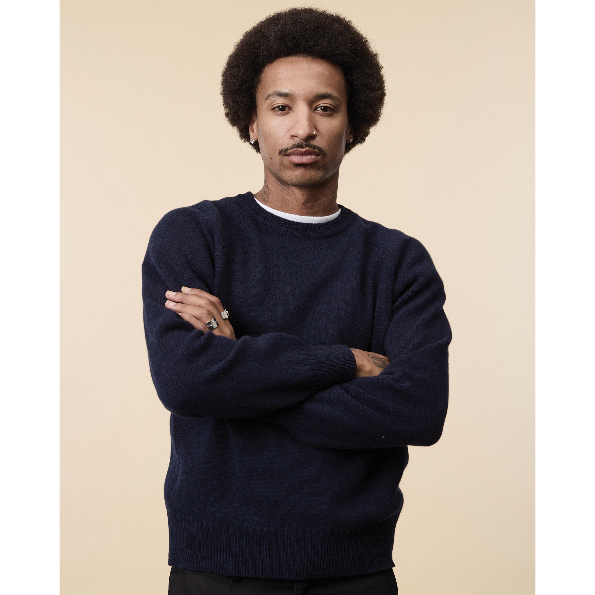 Pull col rond en cachemire Marine foncé Homme