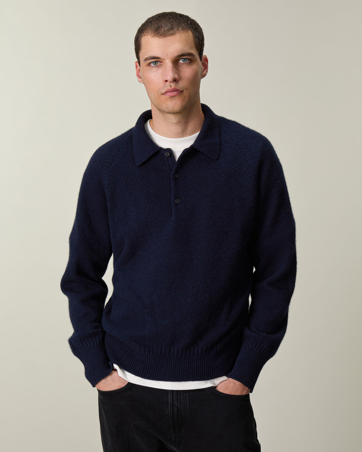 Men's dark navy cashmere polo shirt