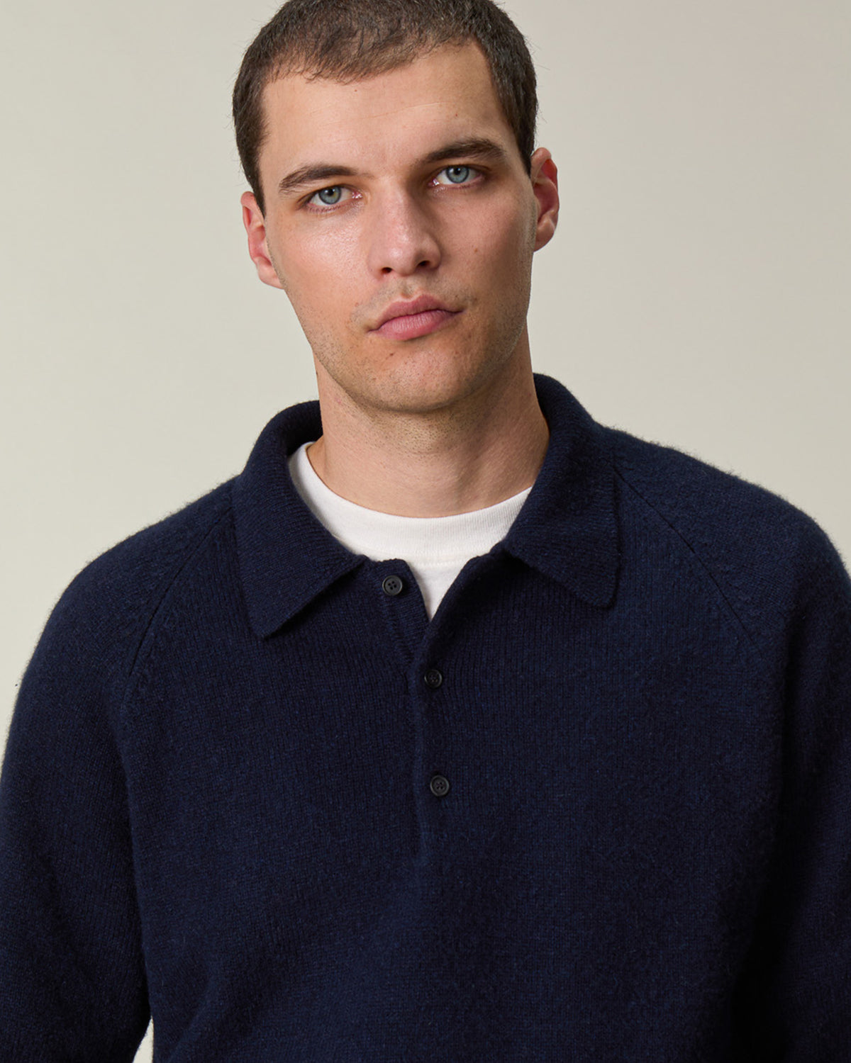 Men's dark navy cashmere polo shirt